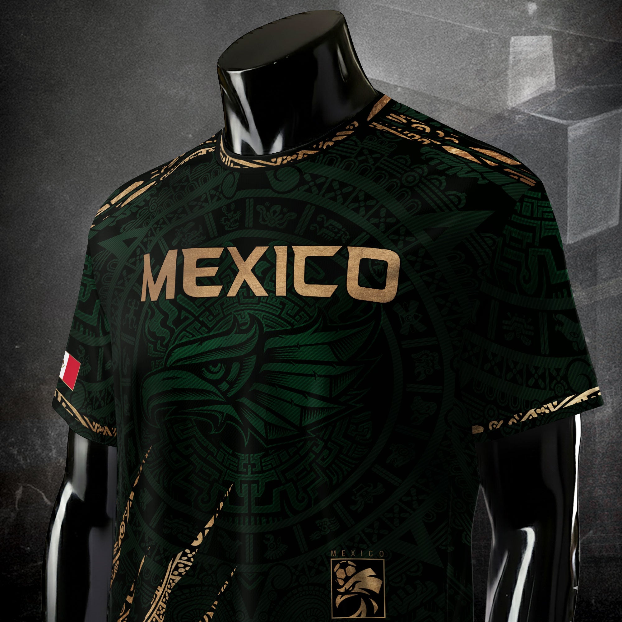 Mexico Green Gold Eagle National Seal Heritage Mens Football Soccer Jersey