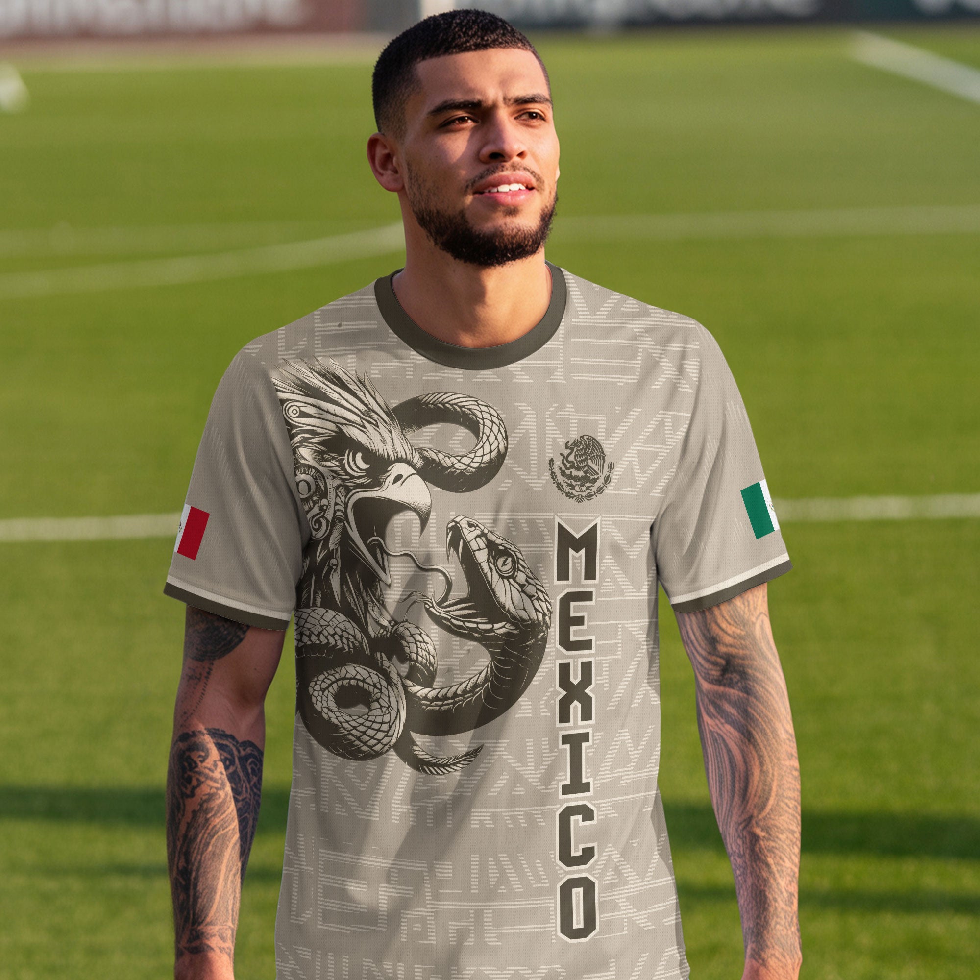 Mexico Beige Aztec Eagle Coat of Arms Soccer Jersey