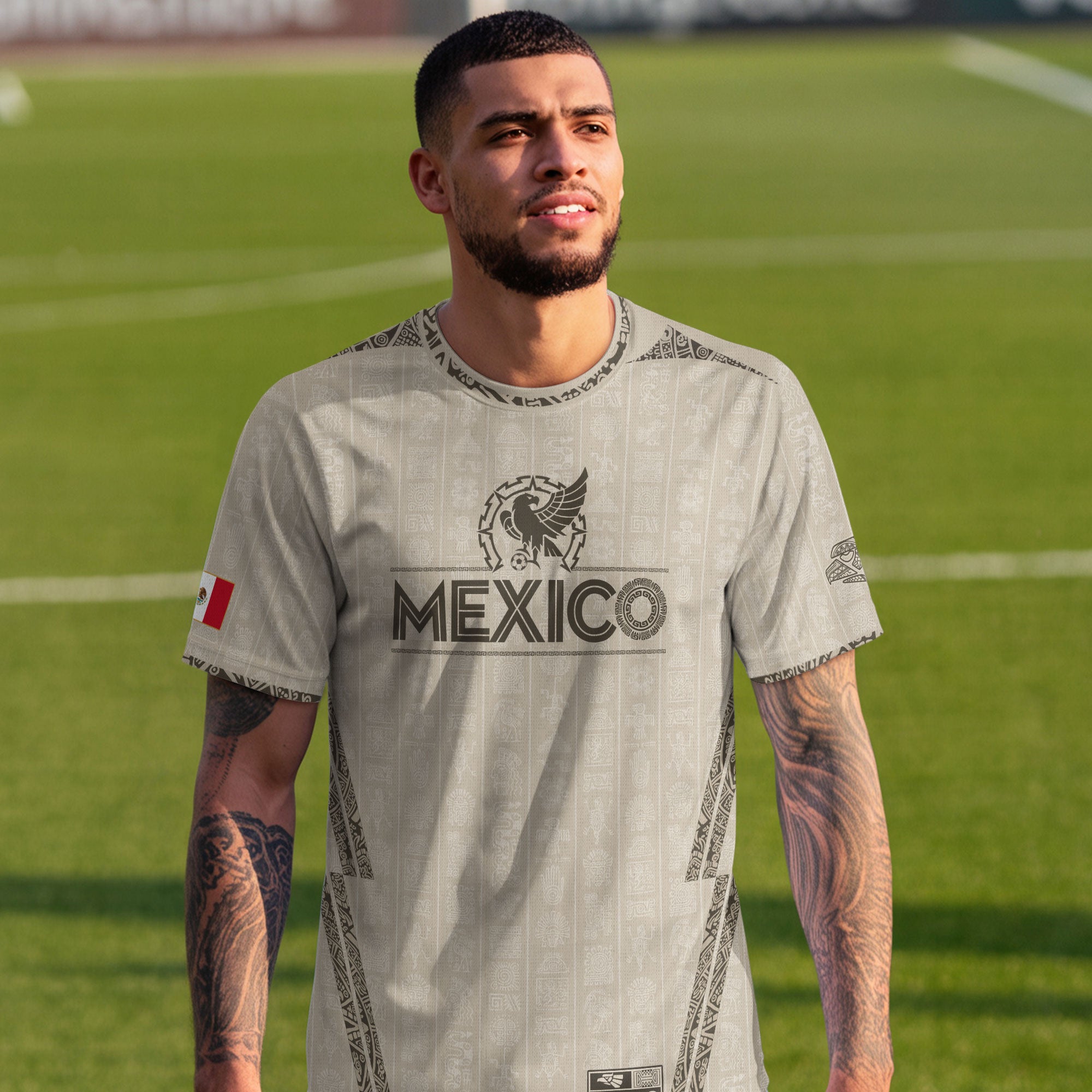 Mexico Beige Aztec Pattern Eagle Heritage Pride Soccer Jersey