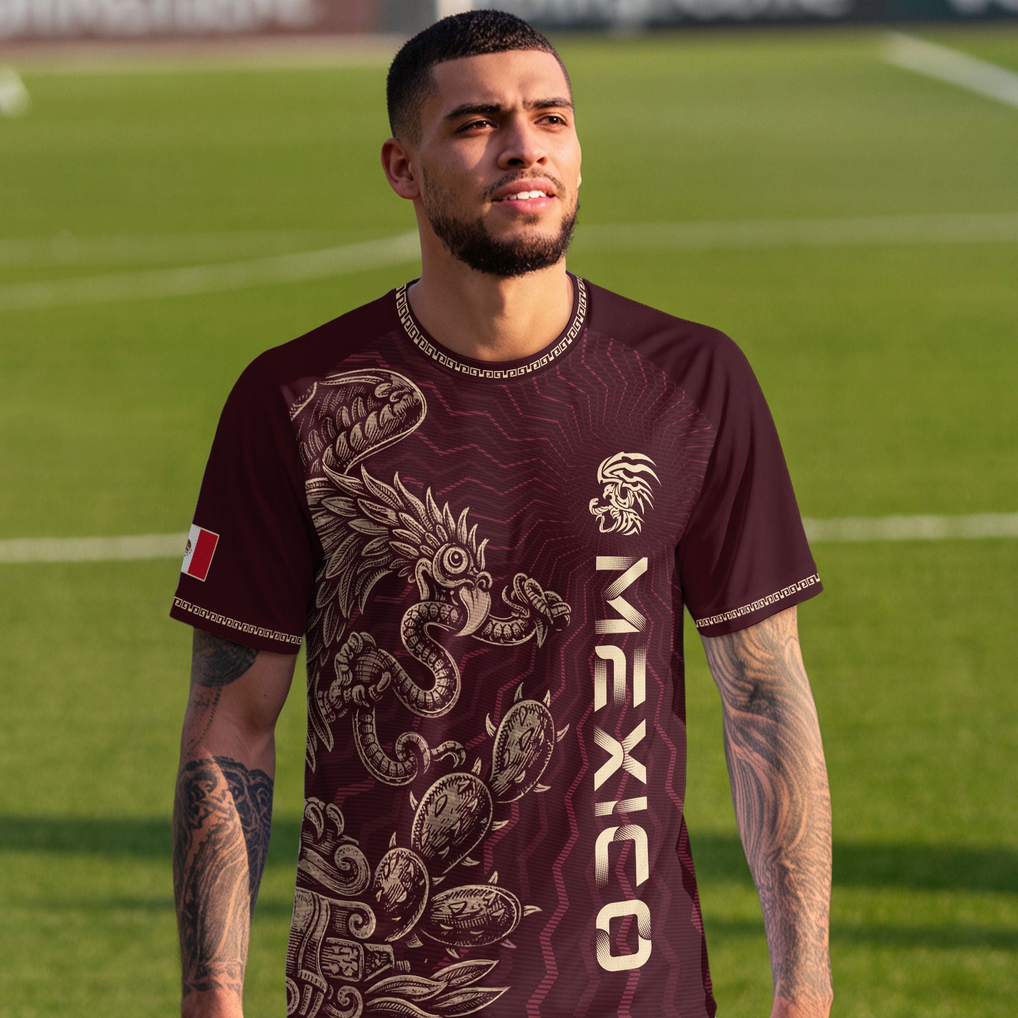 Mexico Maroon Feathered Serpent National Seal Heritage Mens Culture Soccer Jersey