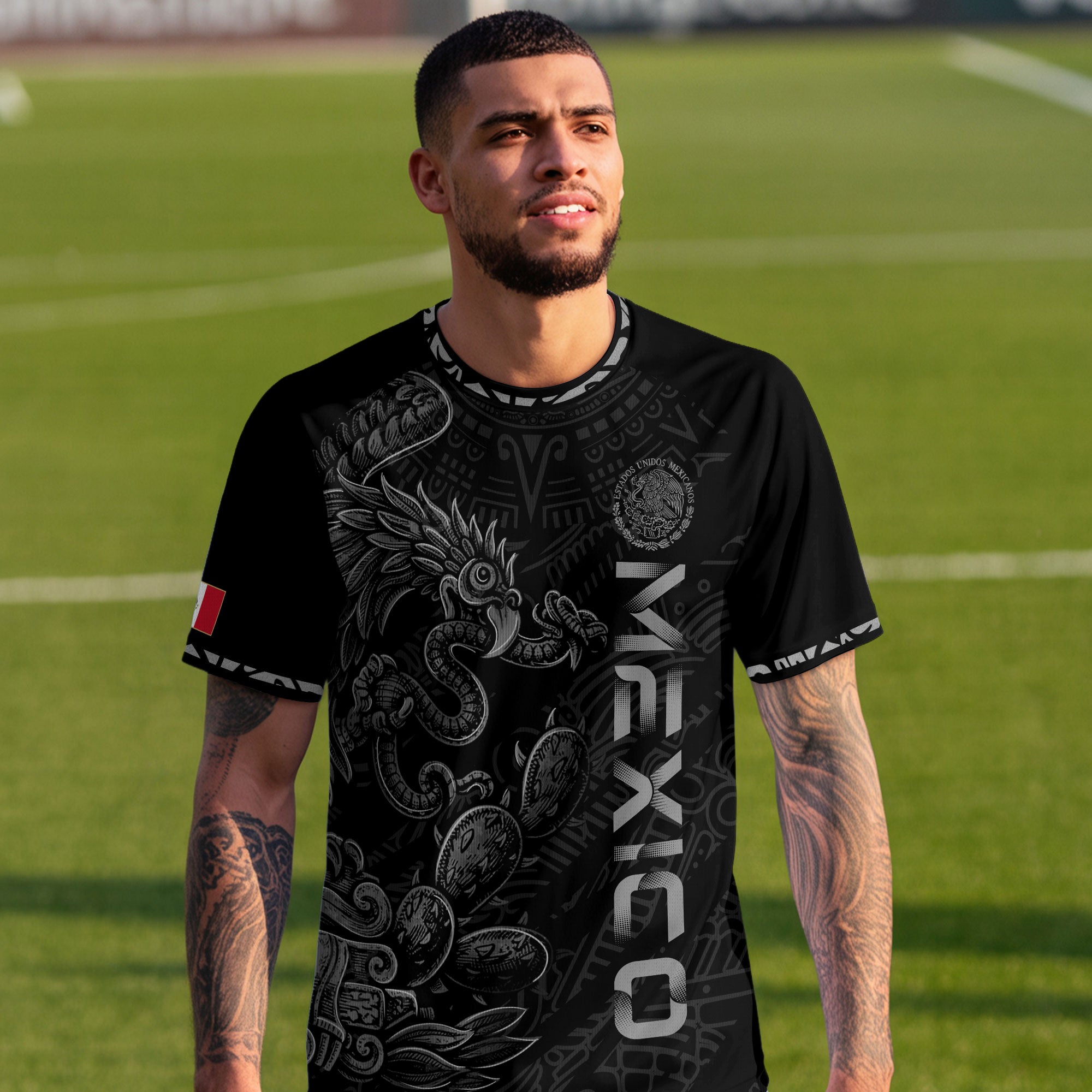 Mexico Black Grey Feathered Serpent Heritage Mens Football Soccer Jersey