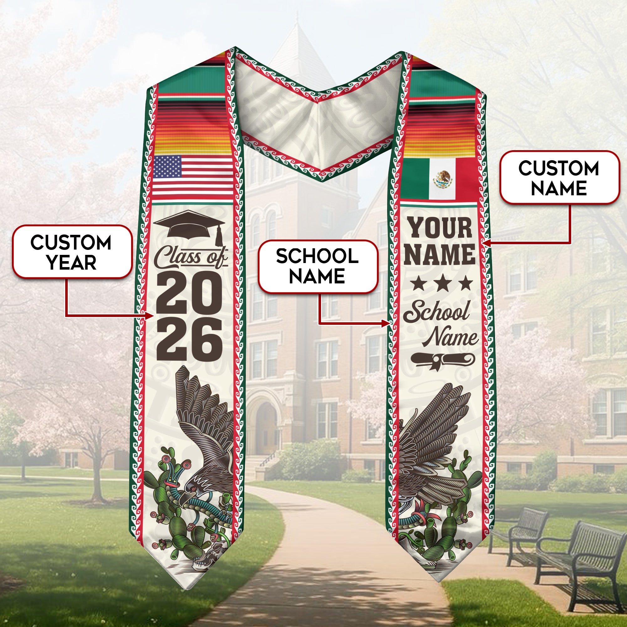 Mexican Graduate Sash 2026, Custom Personalized Stole for Graduation