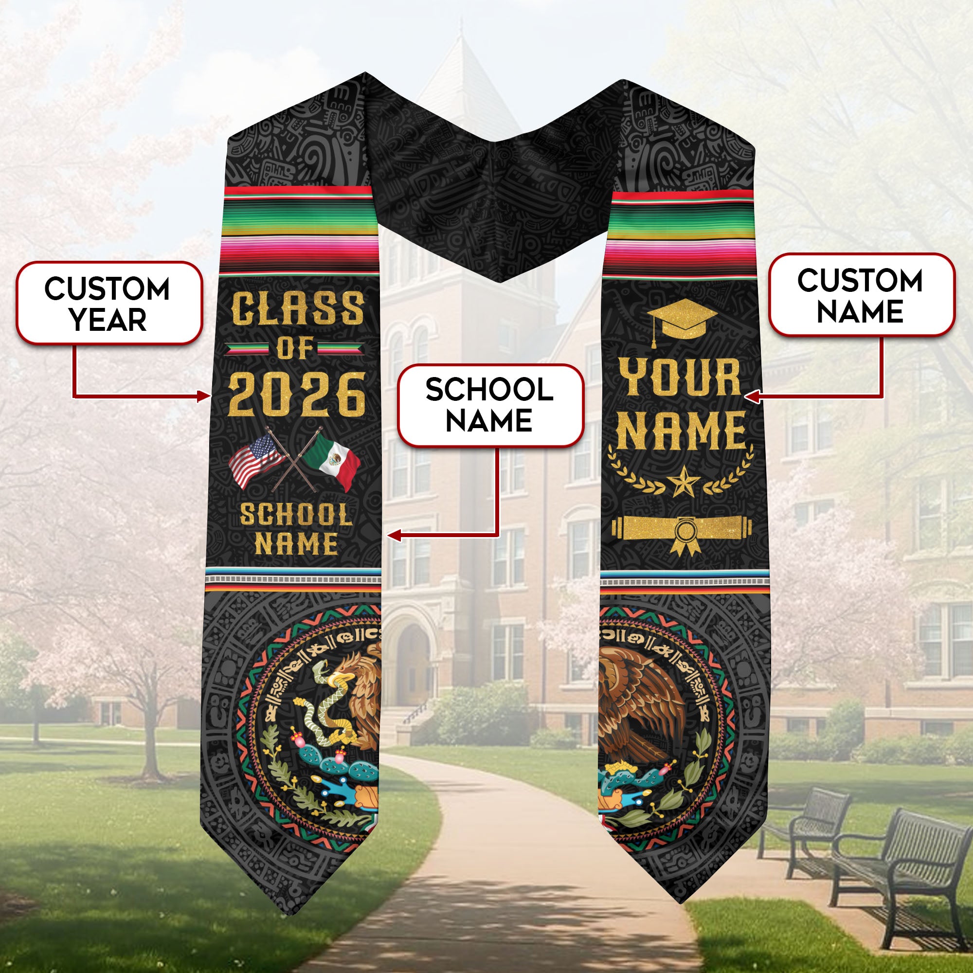 Mexico Graduation Sash 2026, Mexican American Flag Stole, Mexican Stole Customized