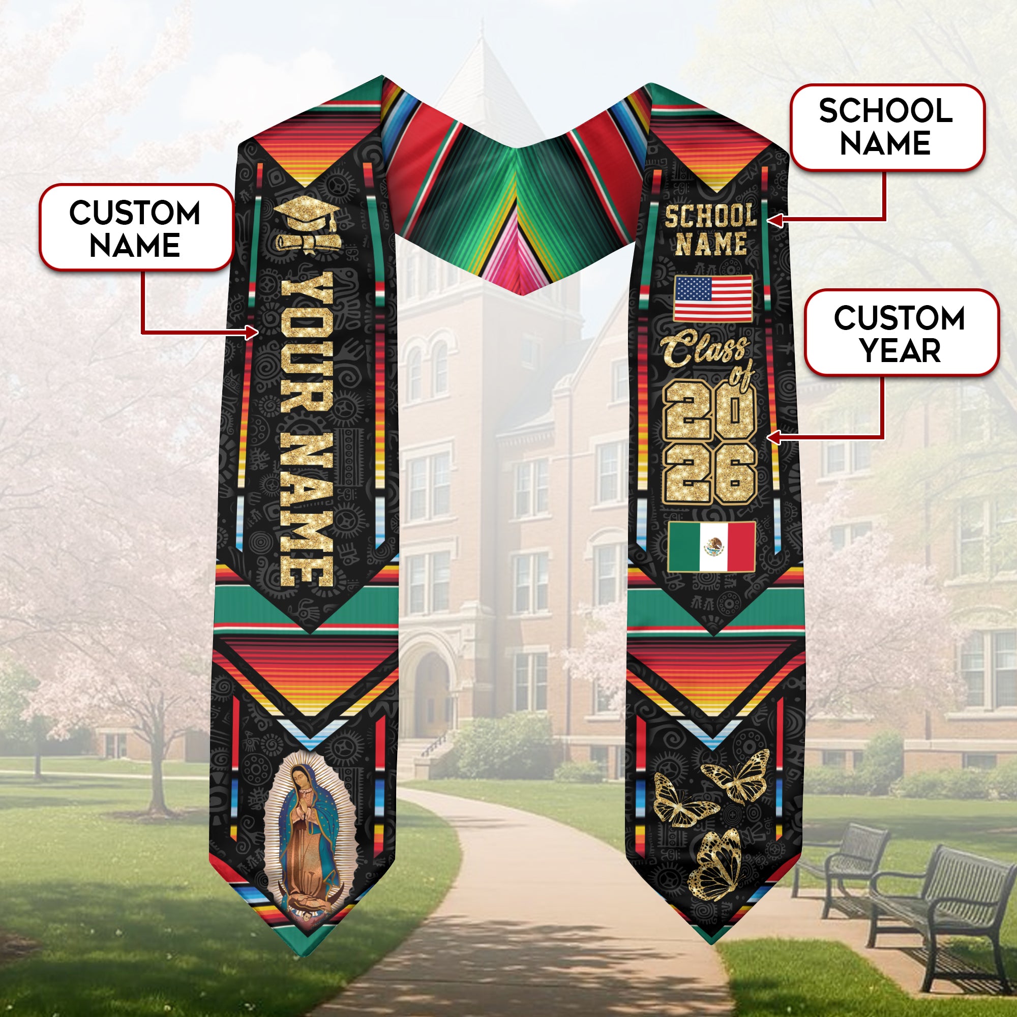 Mexican Graduation Stole 2026, Custom Mexico Sash, Personalized Graduate