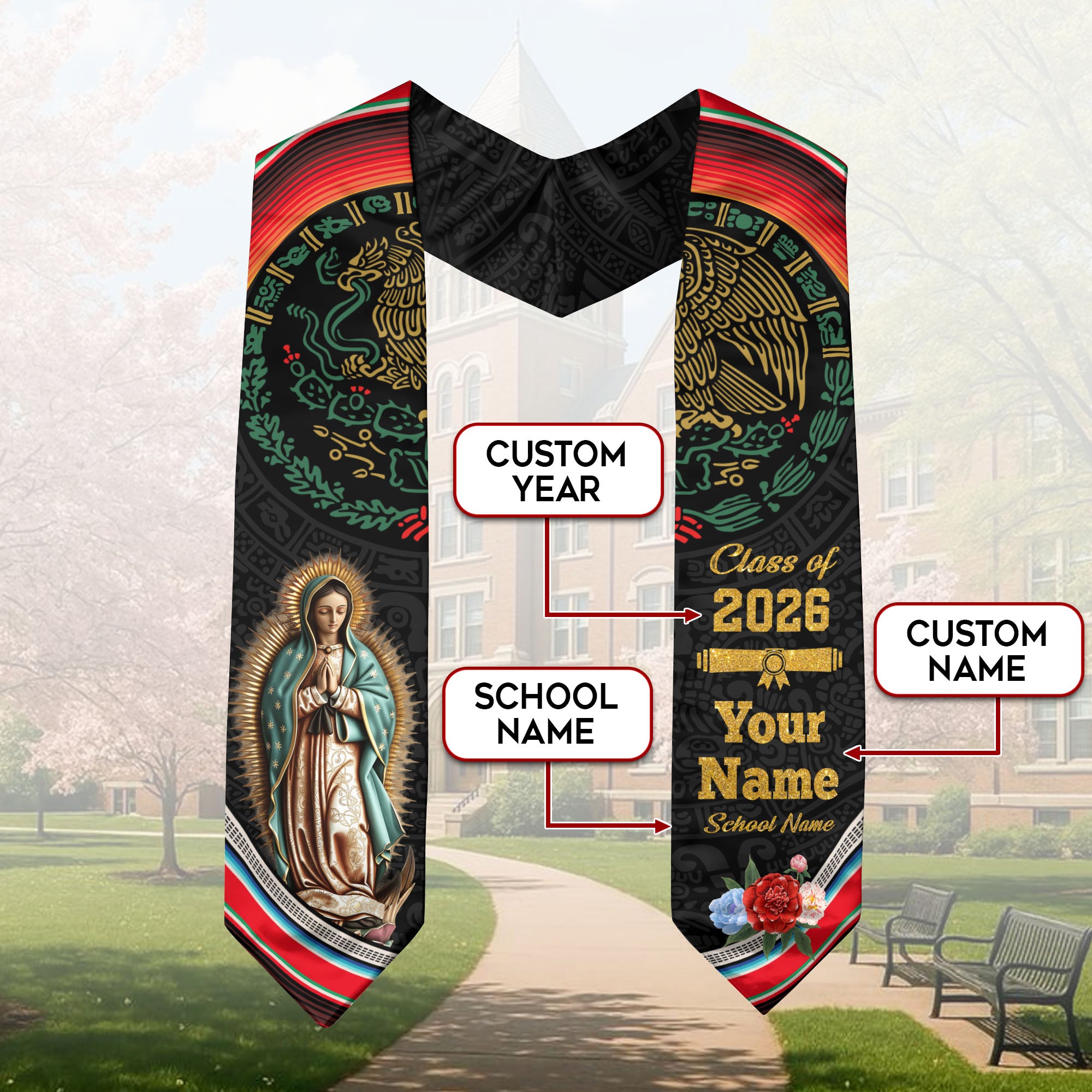 Personalized Mexican Graduation Stole 2026, Custom Mexico Sash for Graduate, Premium Mexican Stole for Graduation Day