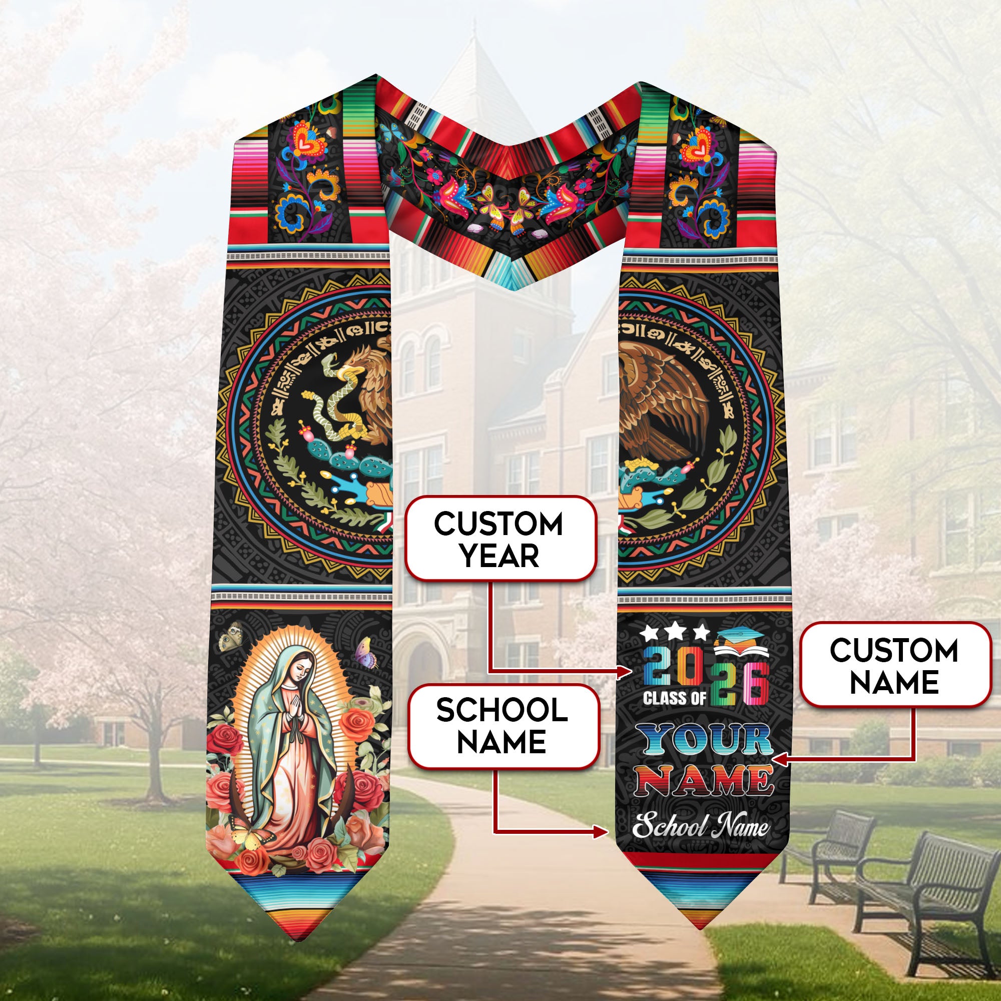 Personalized Mexico Graduation Sash 2026, Custom Mexican Stole for Graduate, Stylish Graduation Stole for Mexican Graduate