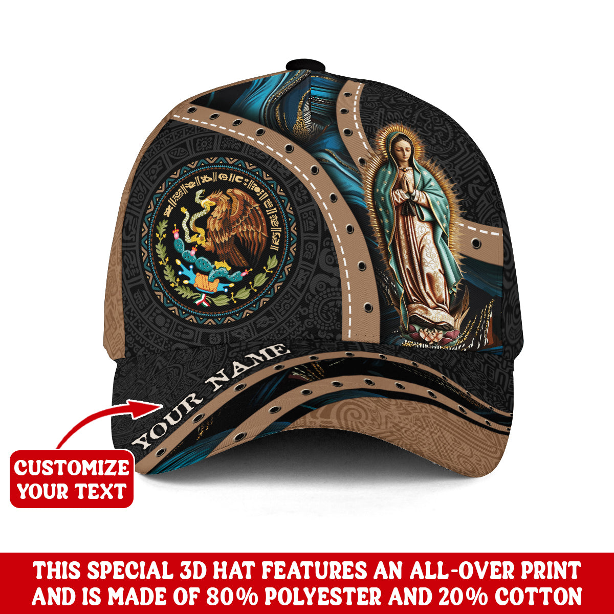 Custom Mexico Guadalupe Virgin Mary Eagle Aztec Heritage Faith Pride Hat