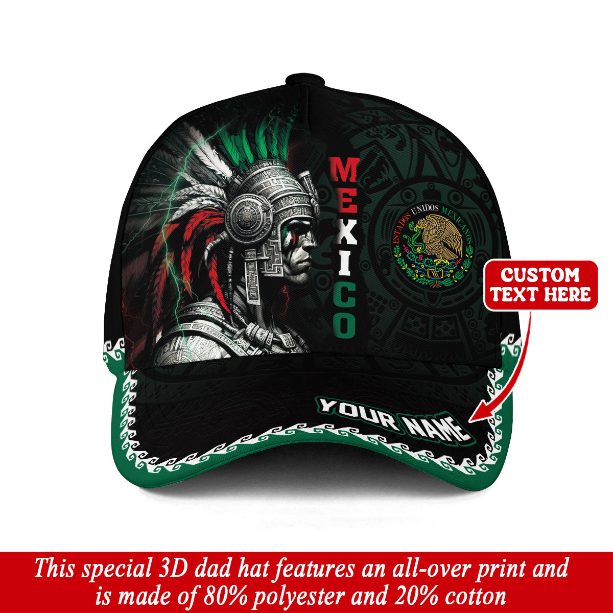 Custom Mexico Aztec Warrior Eagle Heritage Pride Power Roots Design Hat