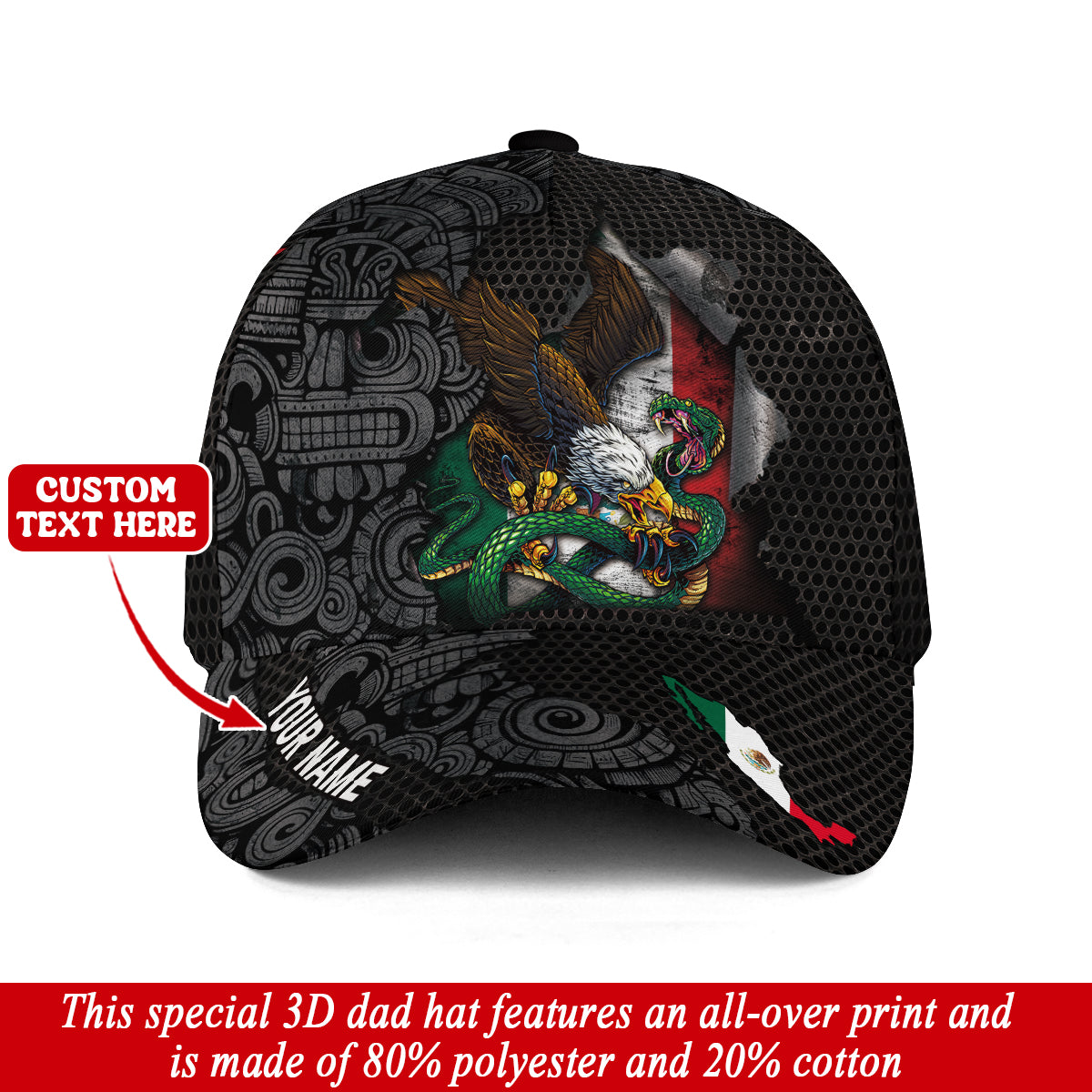 Custom Mexico Flag Eagle Serpent Aztec Heritage Pride Power Roots Hat