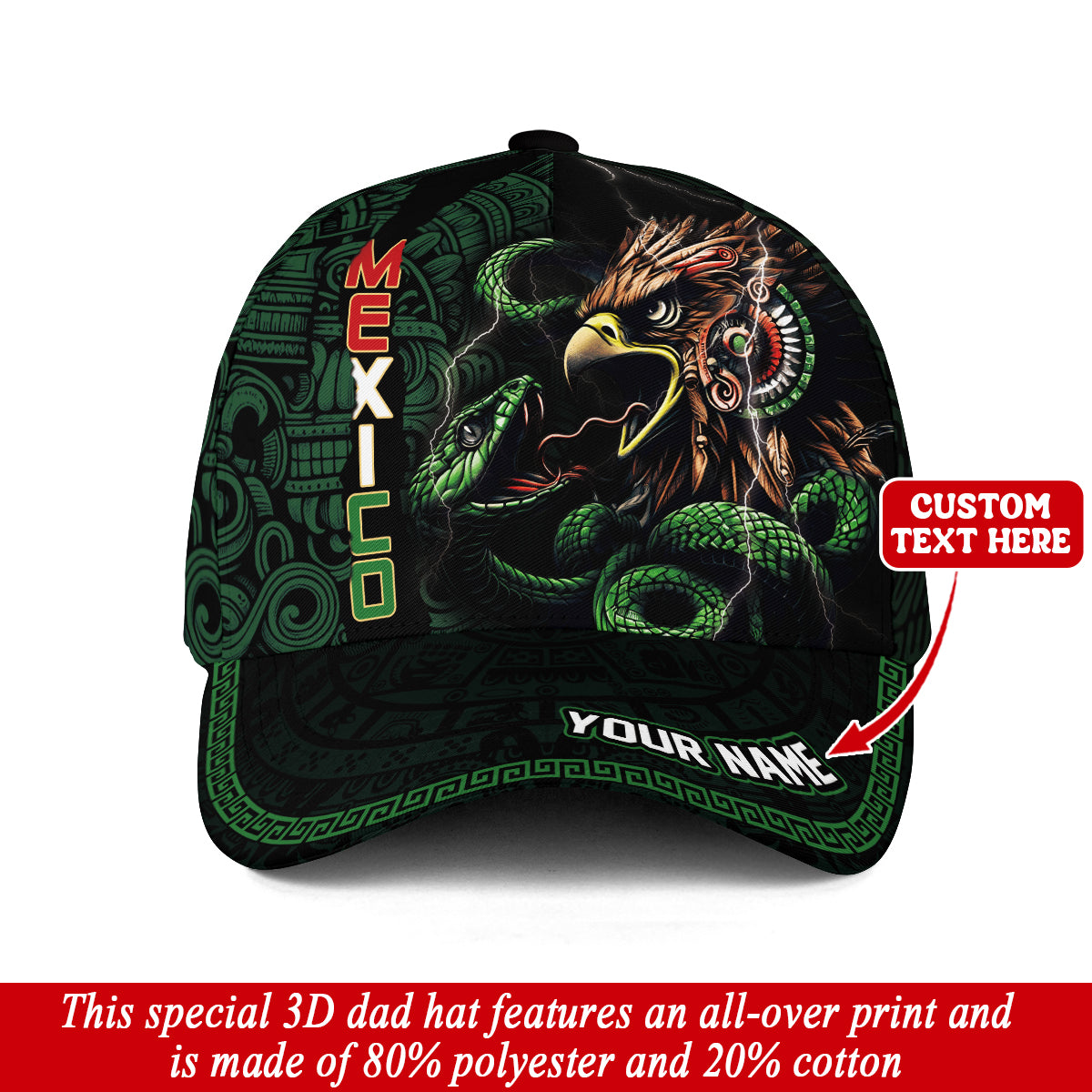 Custom Mexico Aztec Eagle Serpent Warrior Heritage Pride Power Roots Hat