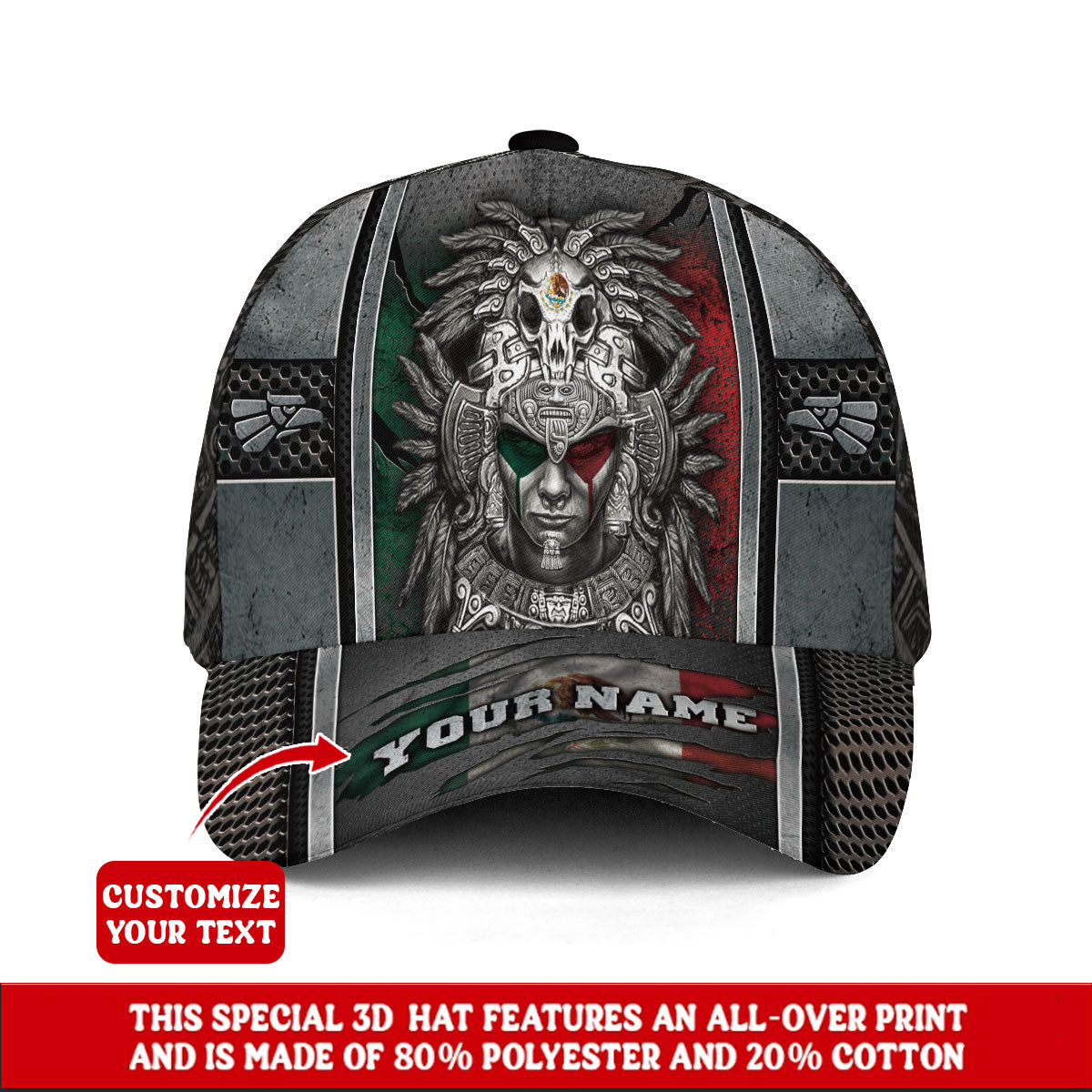 Custom Mexico Aztec Warrior Skull Eagle Heritage Pride Power Roots Hat