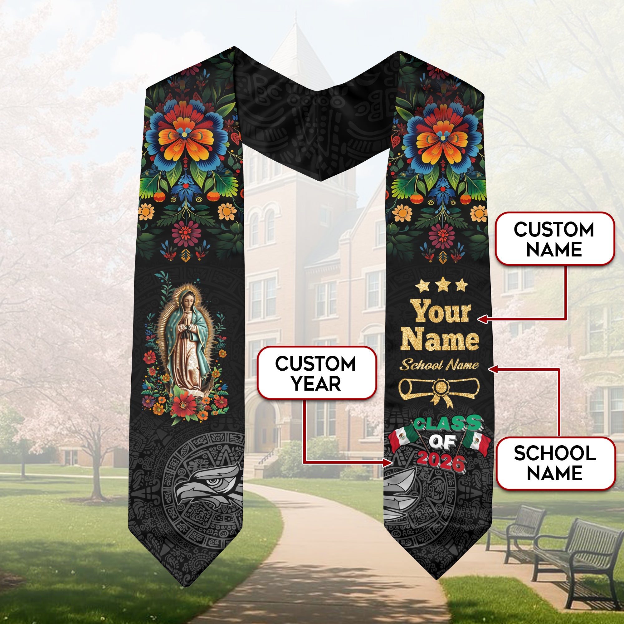 Custom Mexican Graduate Stole 2026, Personalized Mexico Sash for Graduation