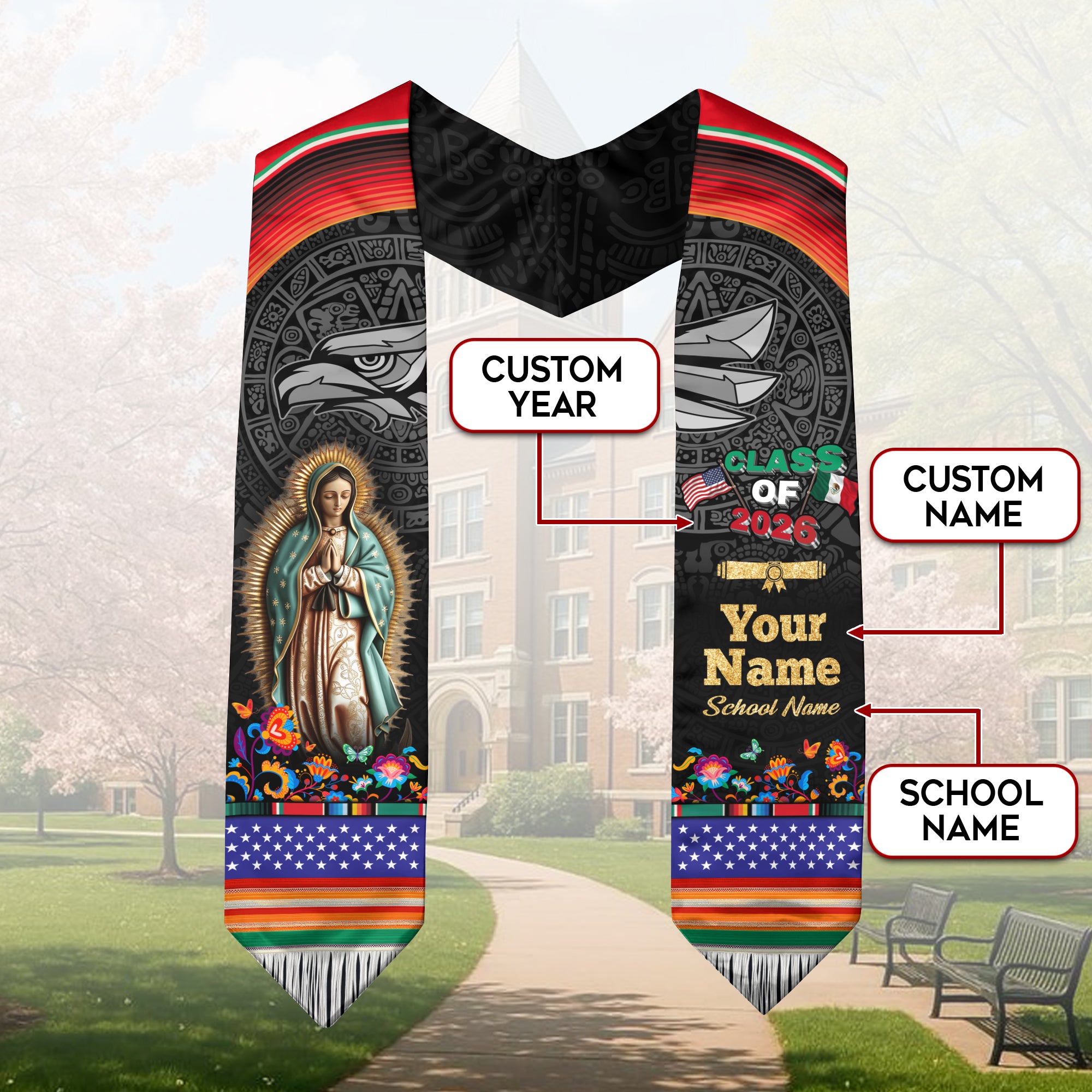 Mexico Graduation Stole 2026 for Graduate, Custom Personalized Mexican Sash