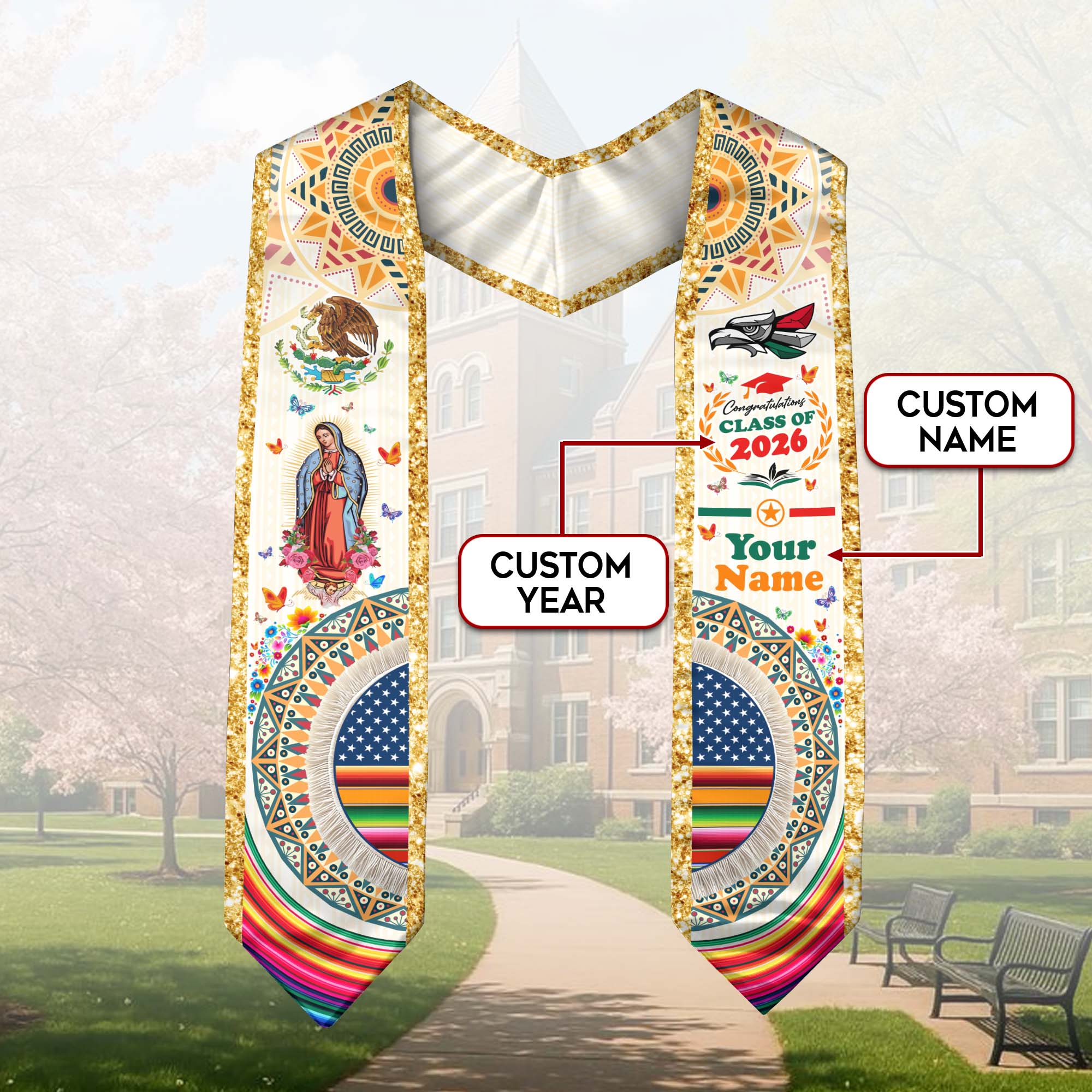 Custom Mexico Stole 2026 for Graduate, Personalized Mexican Graduation Sash