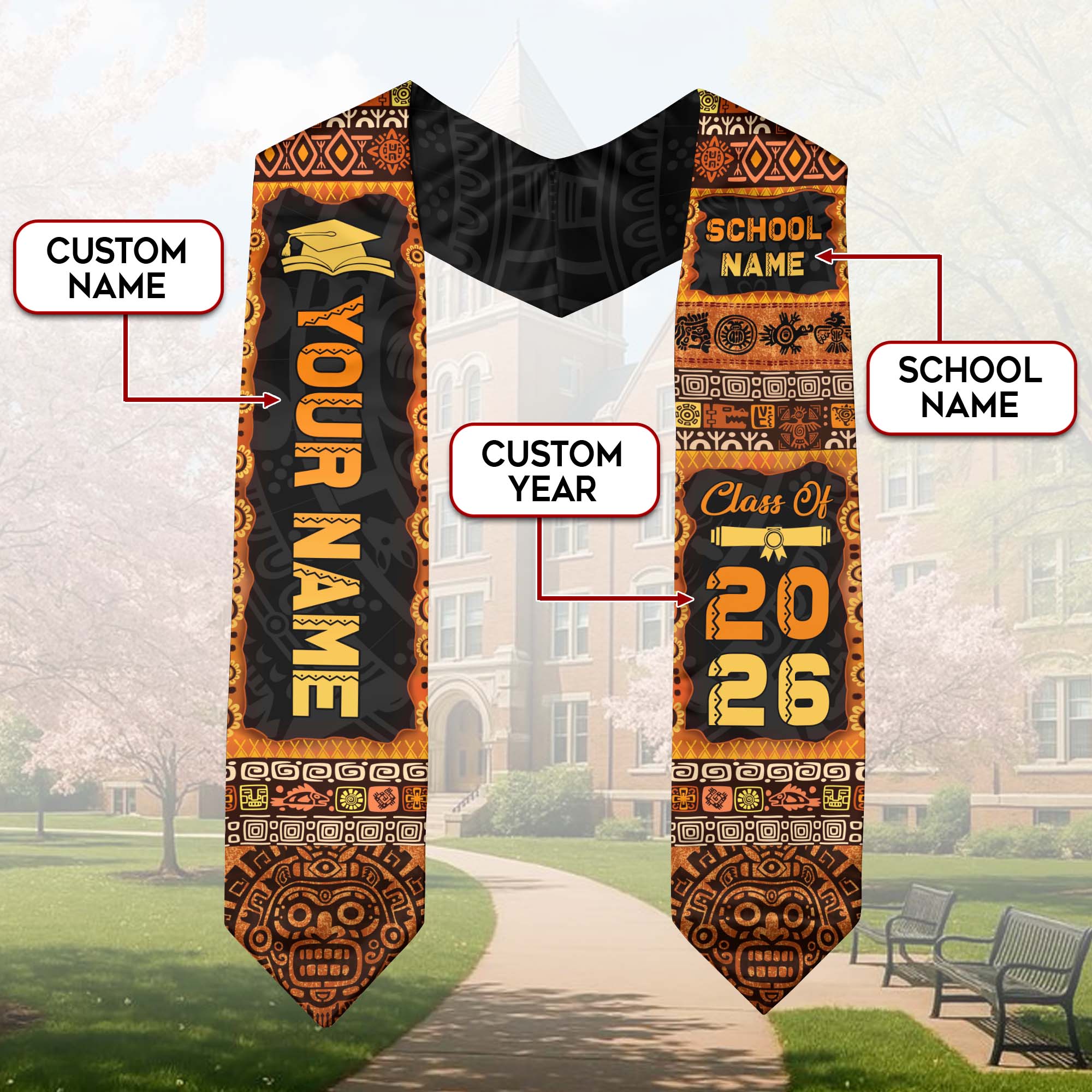 Custom Aztec Mexican Stole 2026, Mexico Graduation Sash for Graduate Success