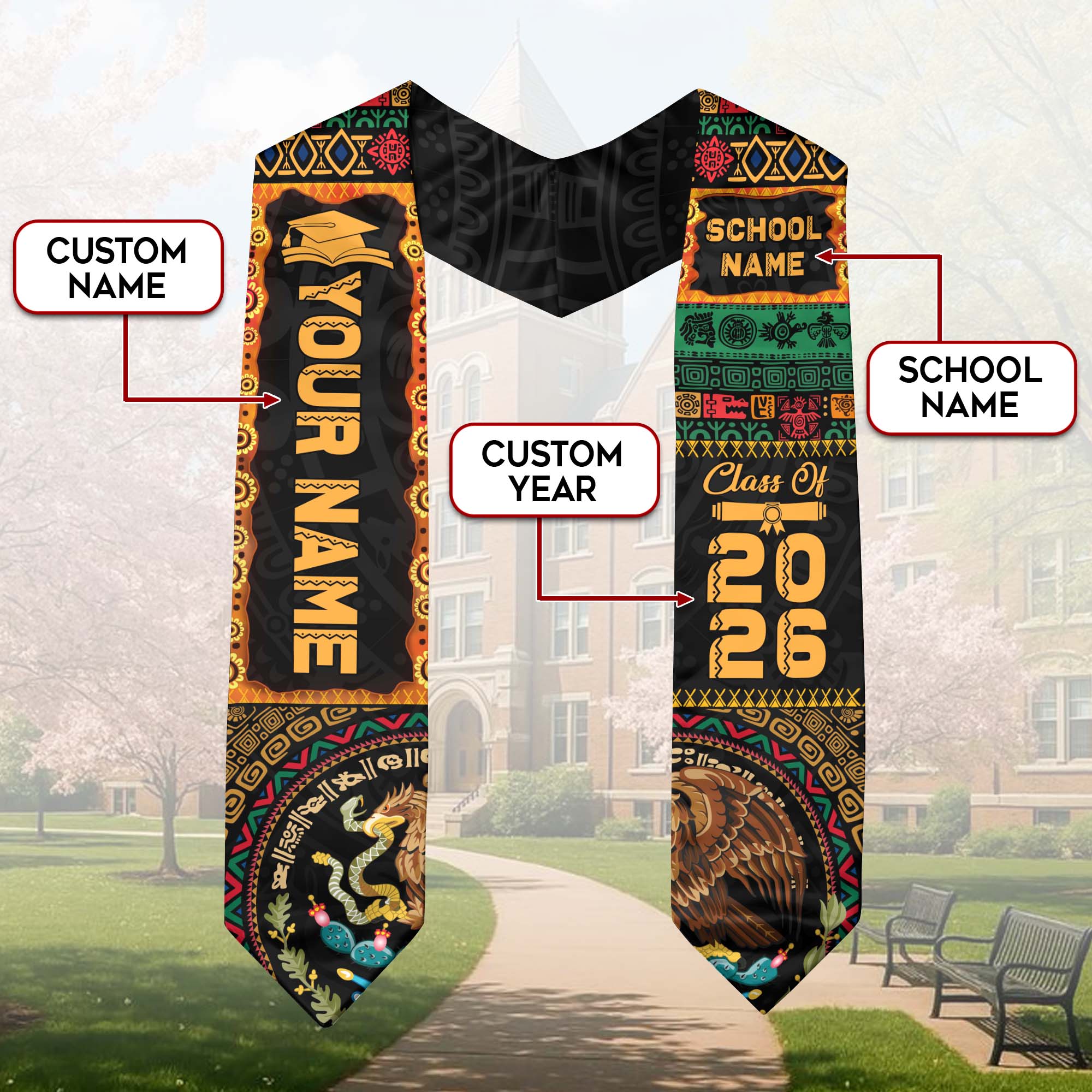 Mexico Aztec Graduate Stole 2026, Custom Mexican Graduation Sash Premium Quality