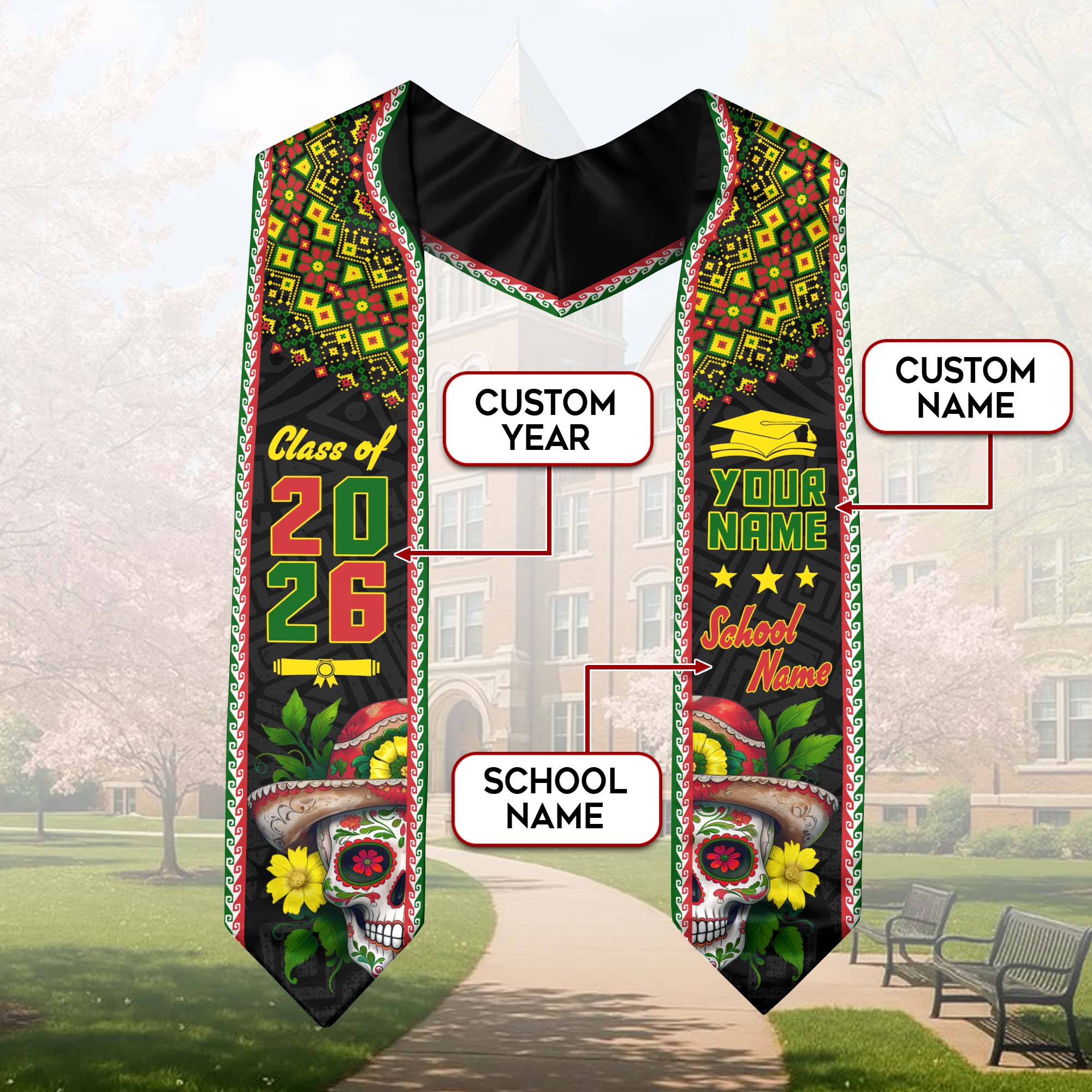 Aztec Mexican Mexico Stole 2026, Custom Graduation Sash for Accomplished Graduate
