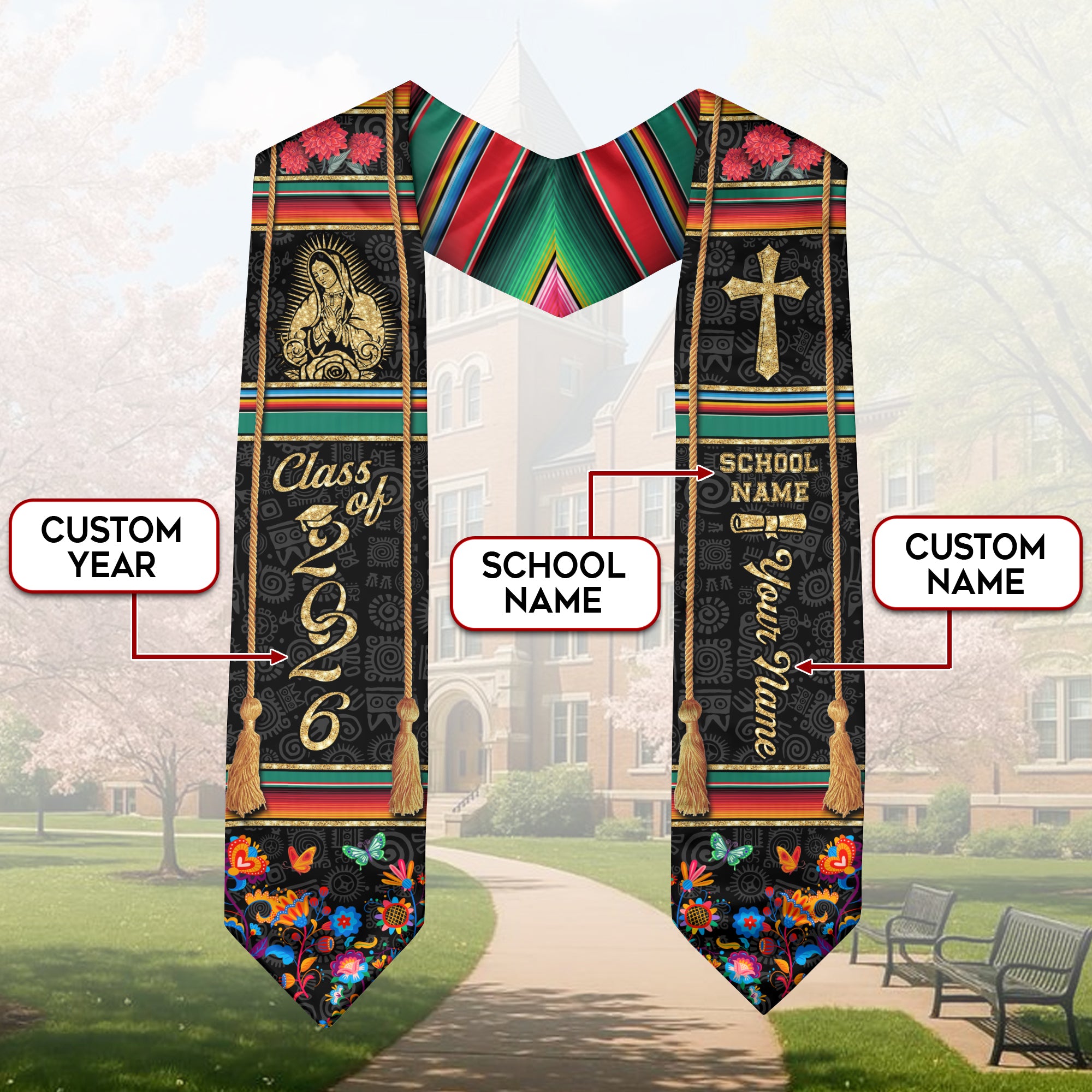 Mexican Graduation Stole 2026, Custom Personalized Mexico Sash for Graduate