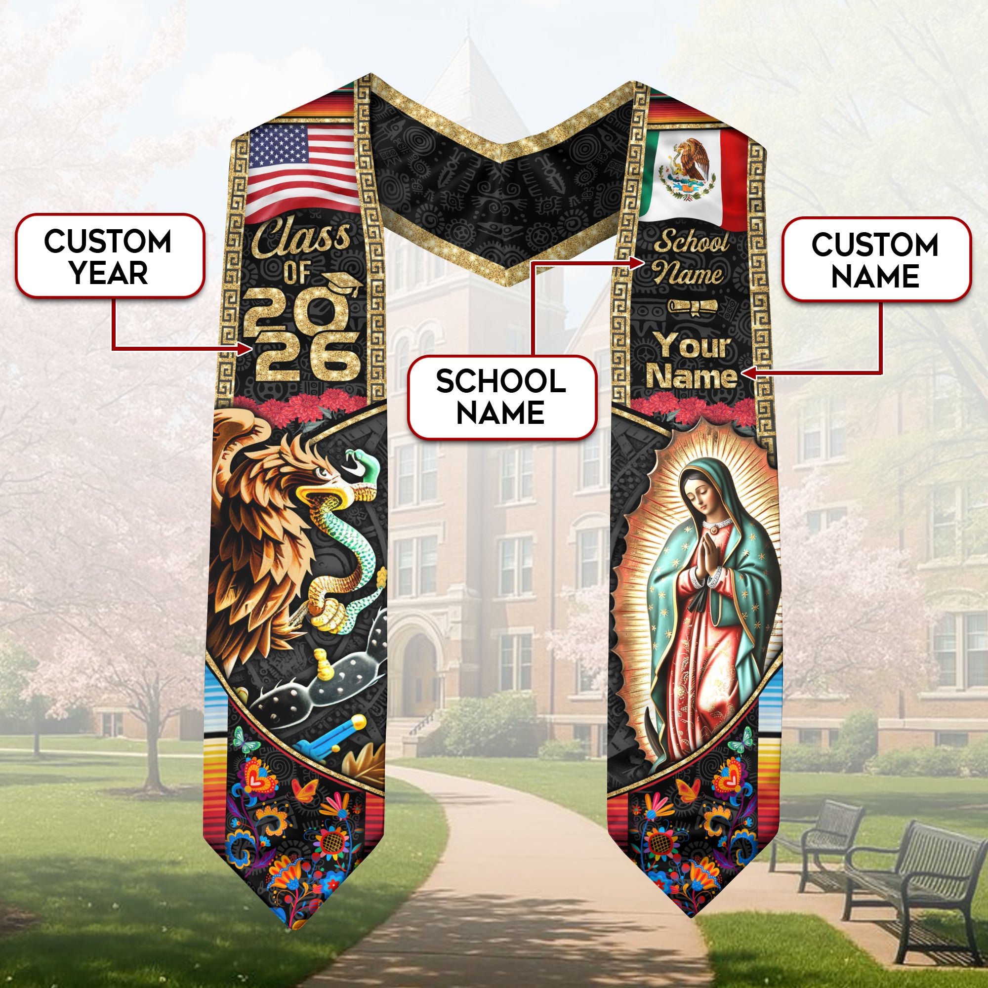 Custom Mexican Sash 2026 for Graduation, Personalized Mexico Stole for Graduate