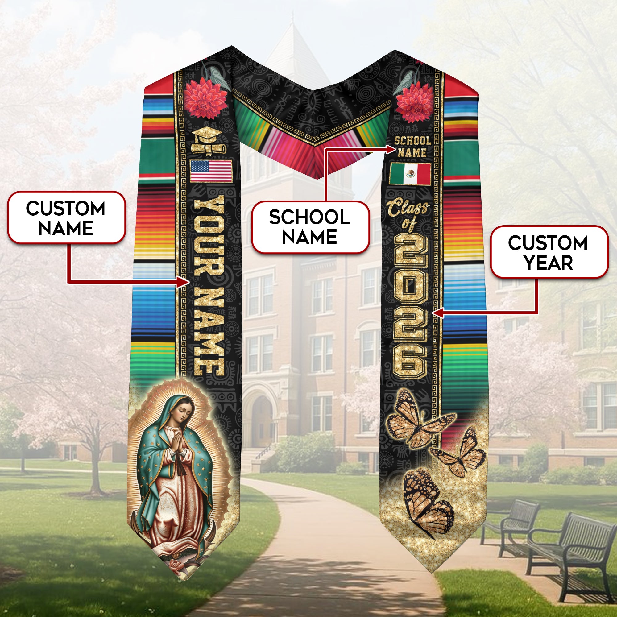 Mexico Personalized Sash 2026 for Graduate, Custom Mexican Graduation Stole
