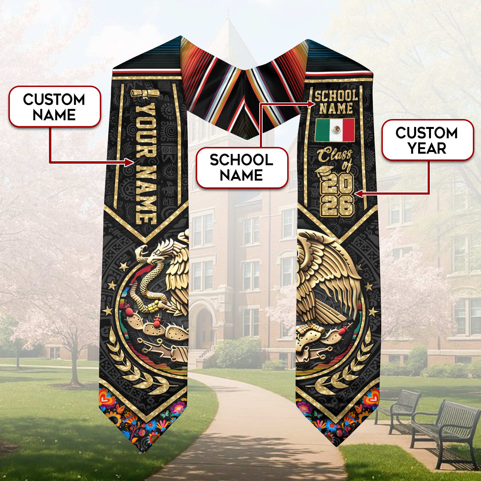 Custom Mexico Mexican Stole 2026, Graduation Sash for College Graduate