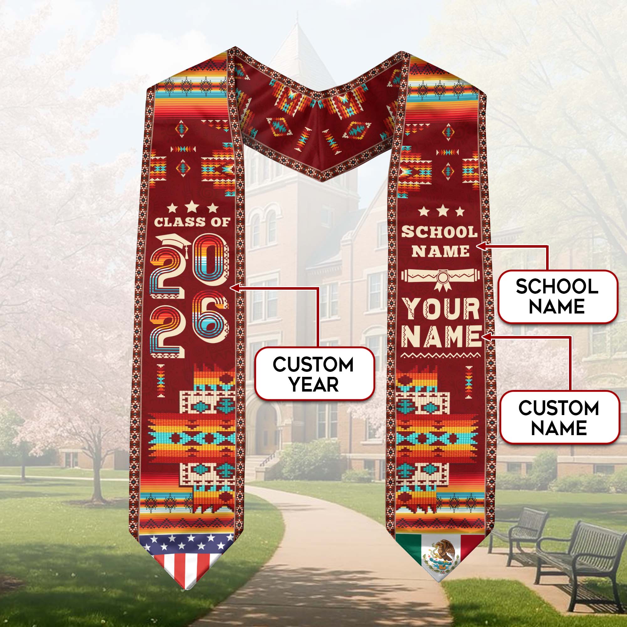 Mexico Aztec Custom Graduate Stole 2026, Mexican Graduation Sash Unique Design