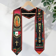 Mexican Graduation Stole Mexico Sash Aztec Virgin Mary Cross Serape Flowers