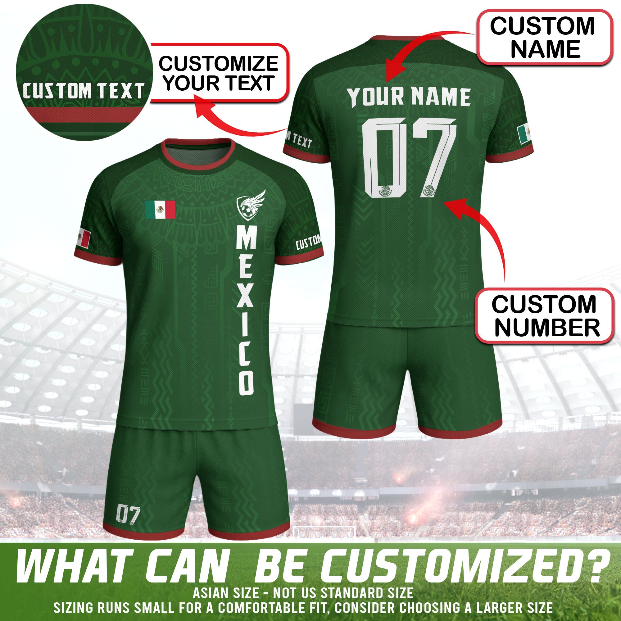 Custom Soccer Jersey Mexico Green Aztec Pattern Design