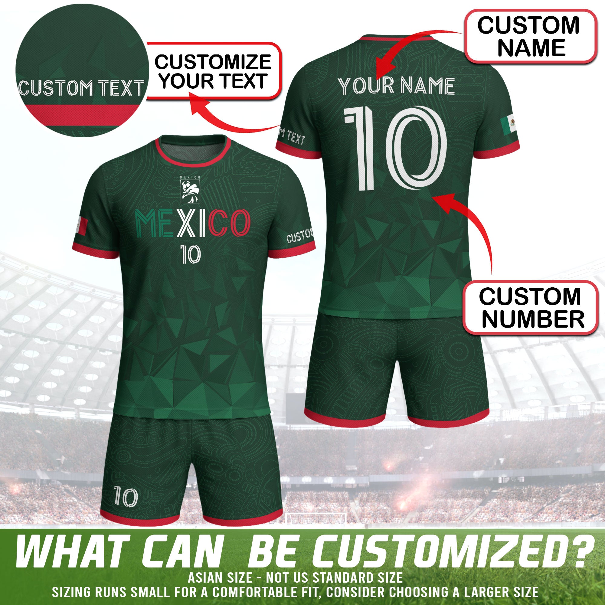 Custom Soccer Jersey Mexico Green Geometric Aztec Design