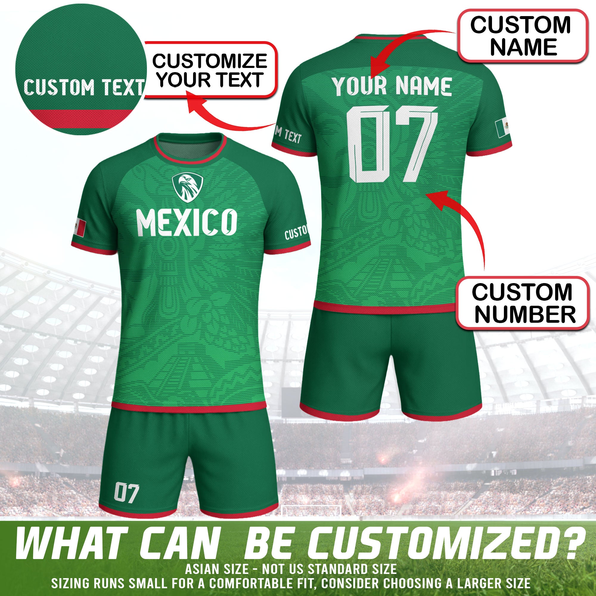 Custom Mexico Green Aztec Pattern Crest Design Soccer Jersey
