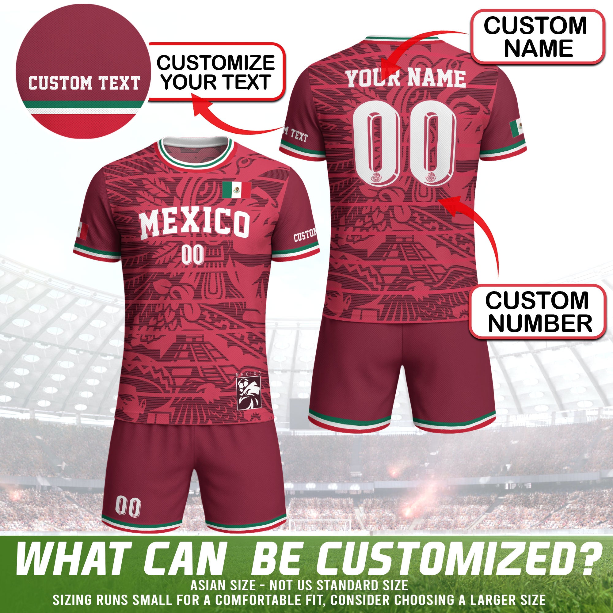 Custom Mexico Burgundy Aztec Pattern Design Soccer Jersey