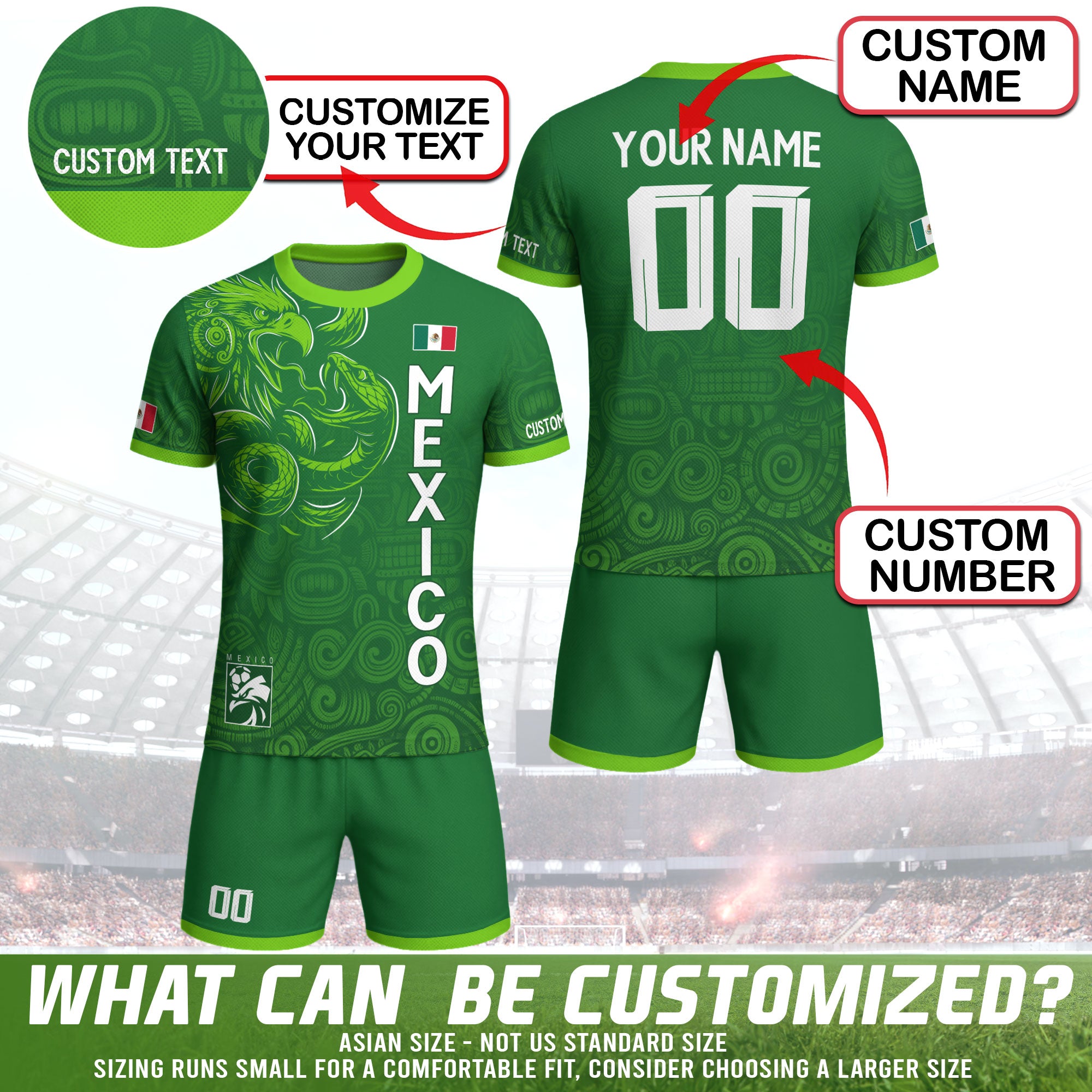 Custom Soccer Jersey Mexico Green Aztec Eagle Serpent Design