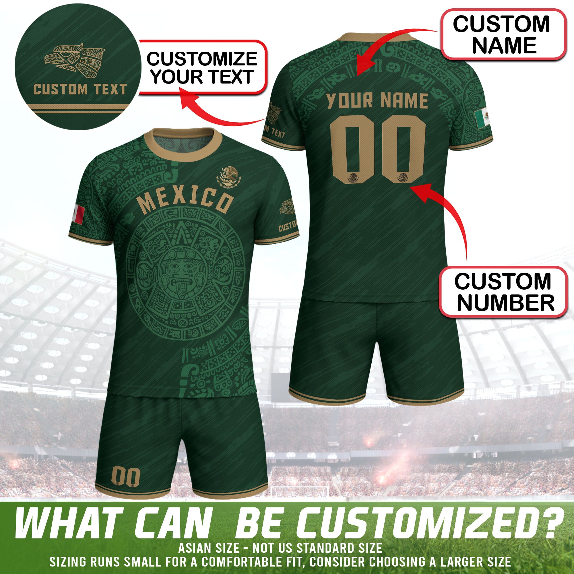 Mexico Custom Soccer Jersey – Aztec Calendar Green Edition