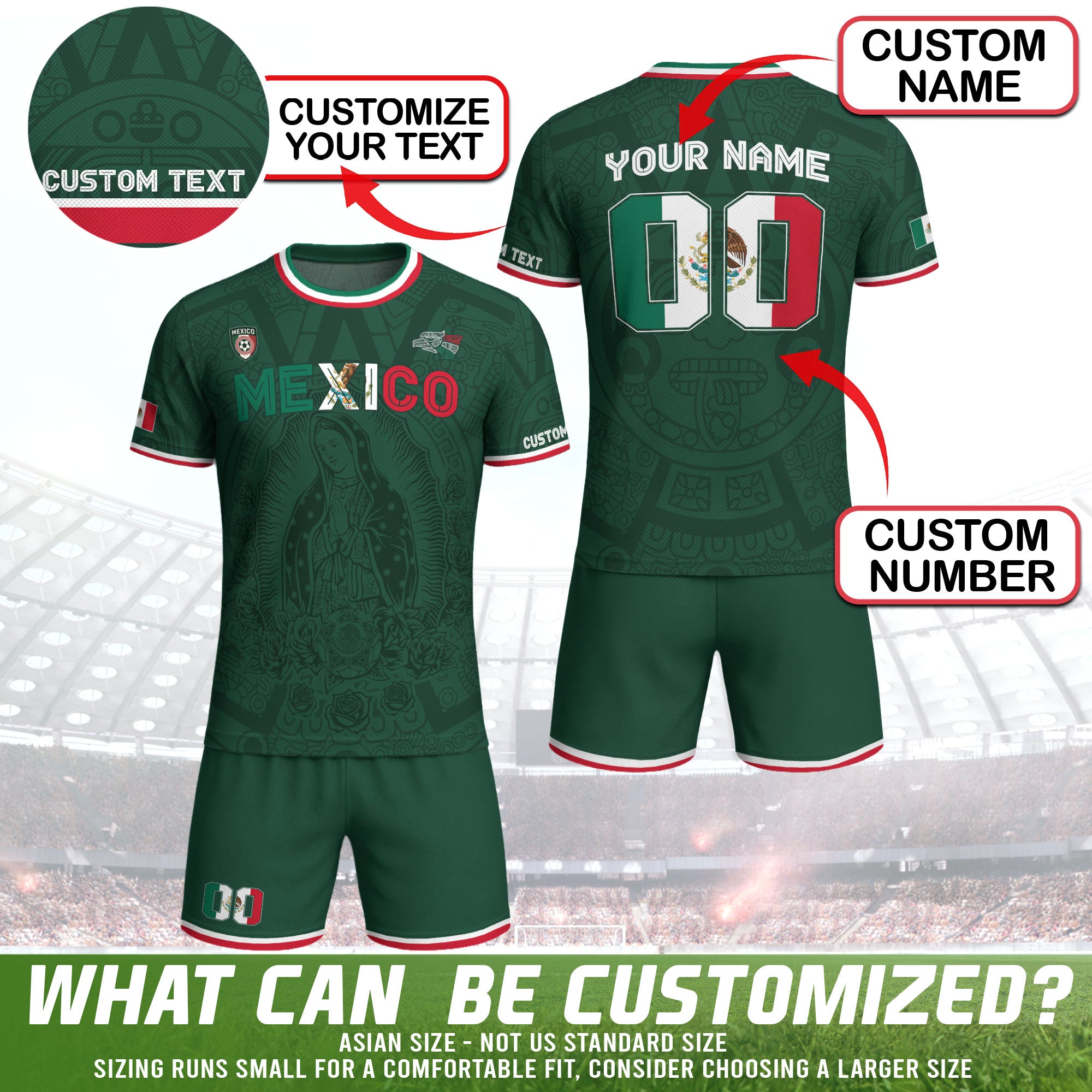 Mexico Custom Green Jersey with Virgin of Guadalupe Soccer Jersey