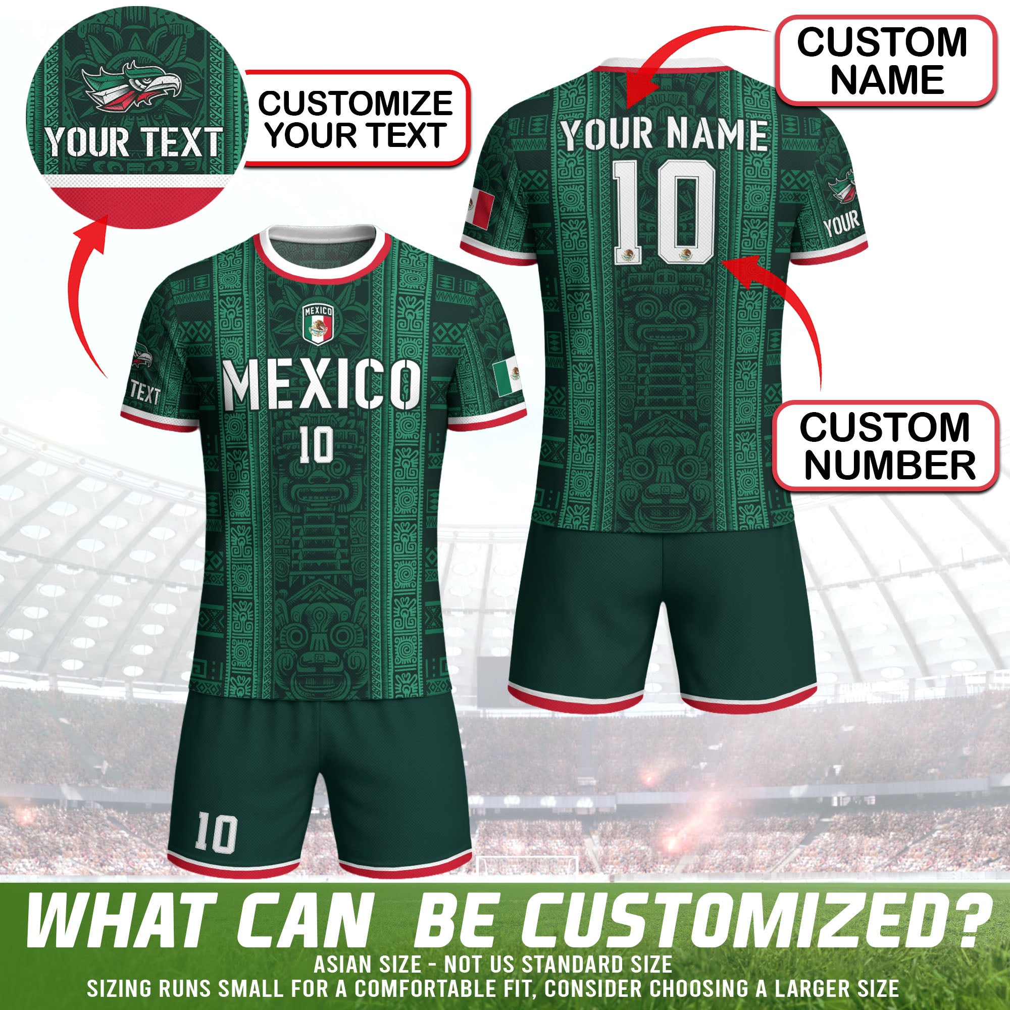Custom Soccer Jersey Mexico Green Aztec Tribal Pattern Design