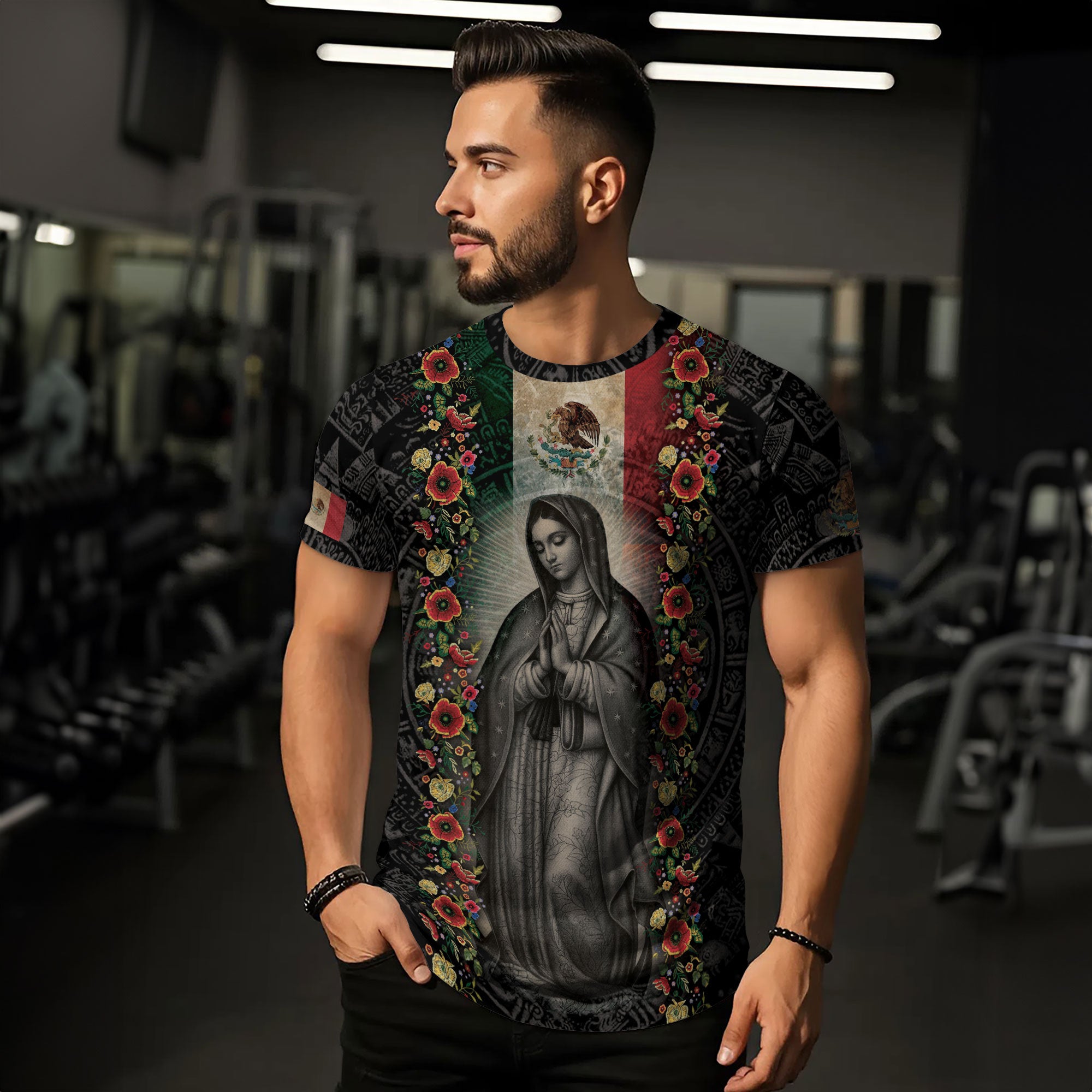 Mexico Flag Guadalupe Aztec Floral Heritage Legacy Pride Shirt