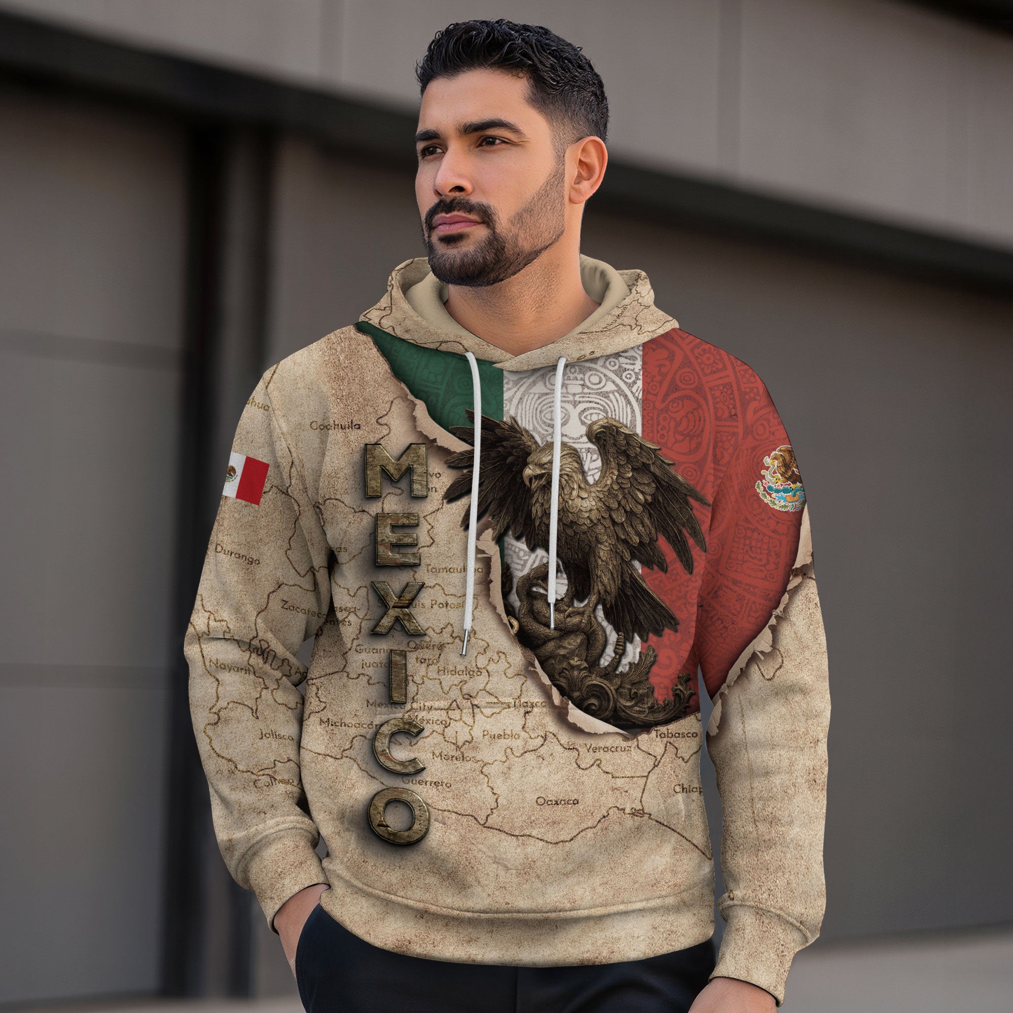 Mexico Vintage Map Flag Eagle Heritage Legacy Pride Culture Hoodie