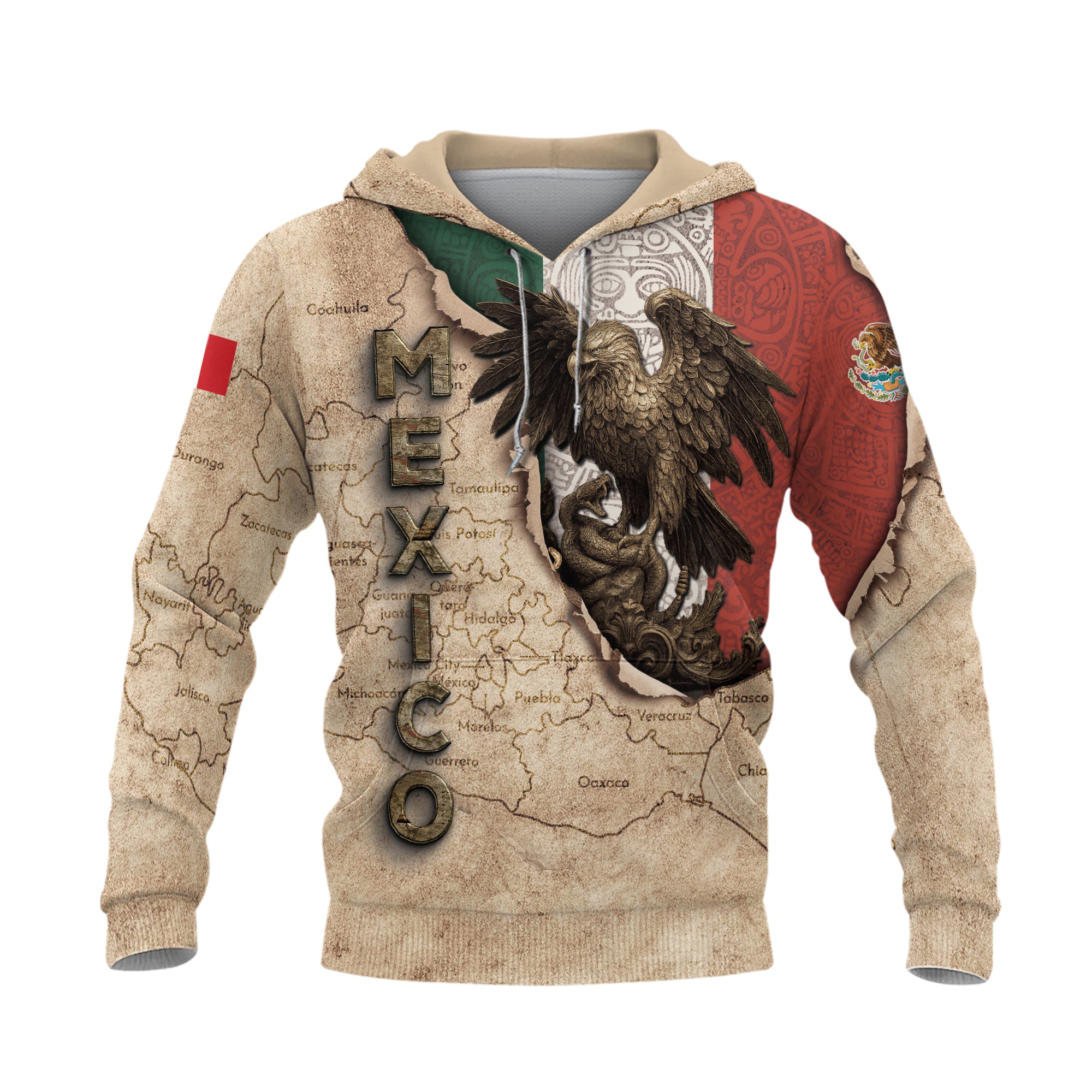 Mexico Vintage Map Flag Eagle Heritage Legacy Pride Culture Hoodie