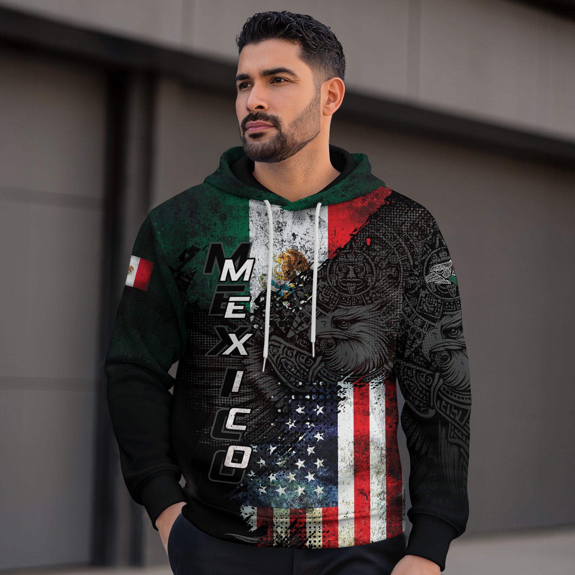 Mexico USA Flag Eagle Aztec Heritage Pride Unity Legacy Hoodie