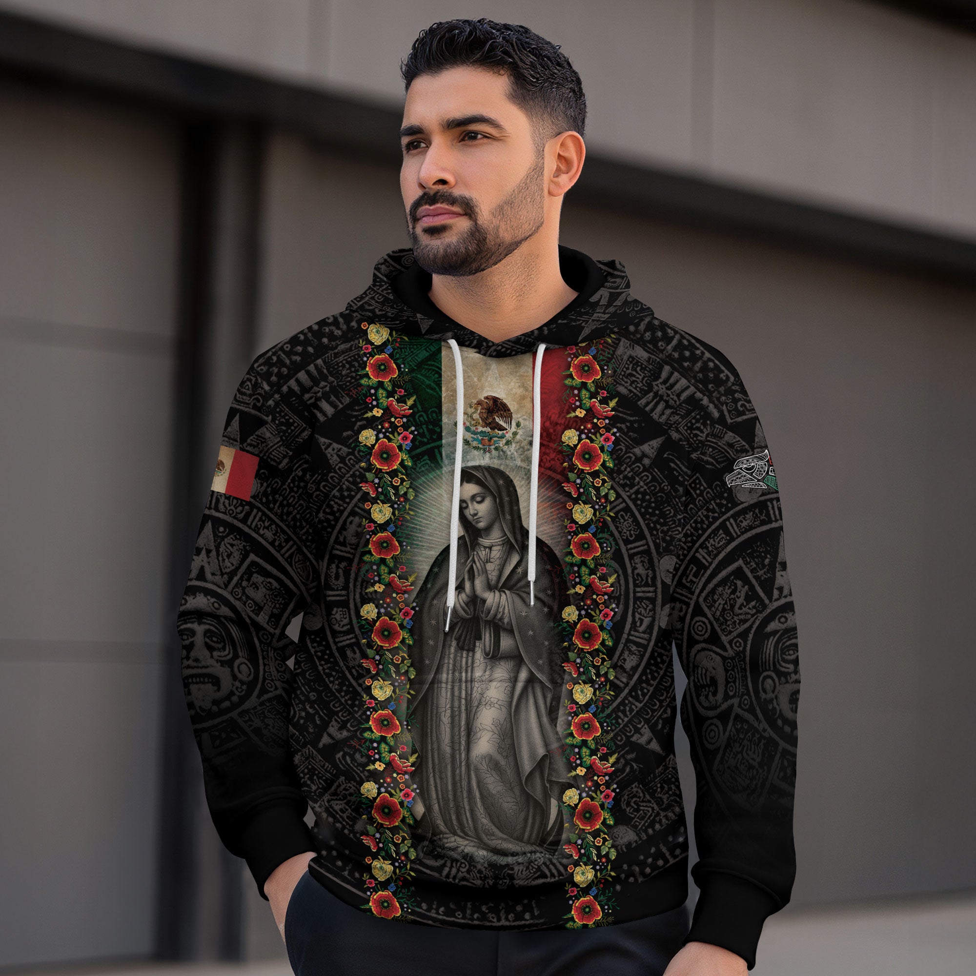 Virgin of Guadalupe Mexican Flag Aztec Faith Heritage Hoodie
