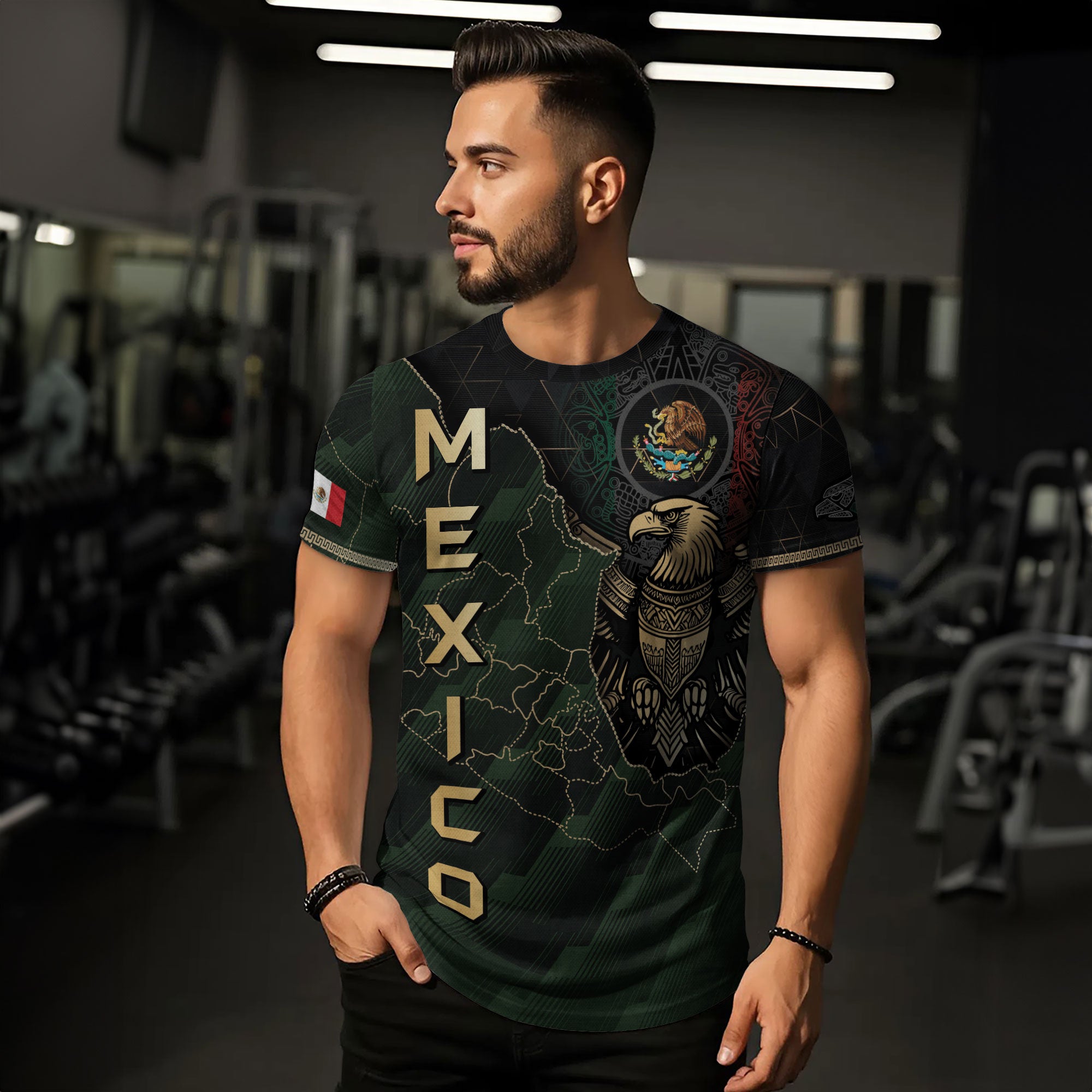 Mexico Black Gold Eagle Aztec Map Heritage Pride Warrior Shirt