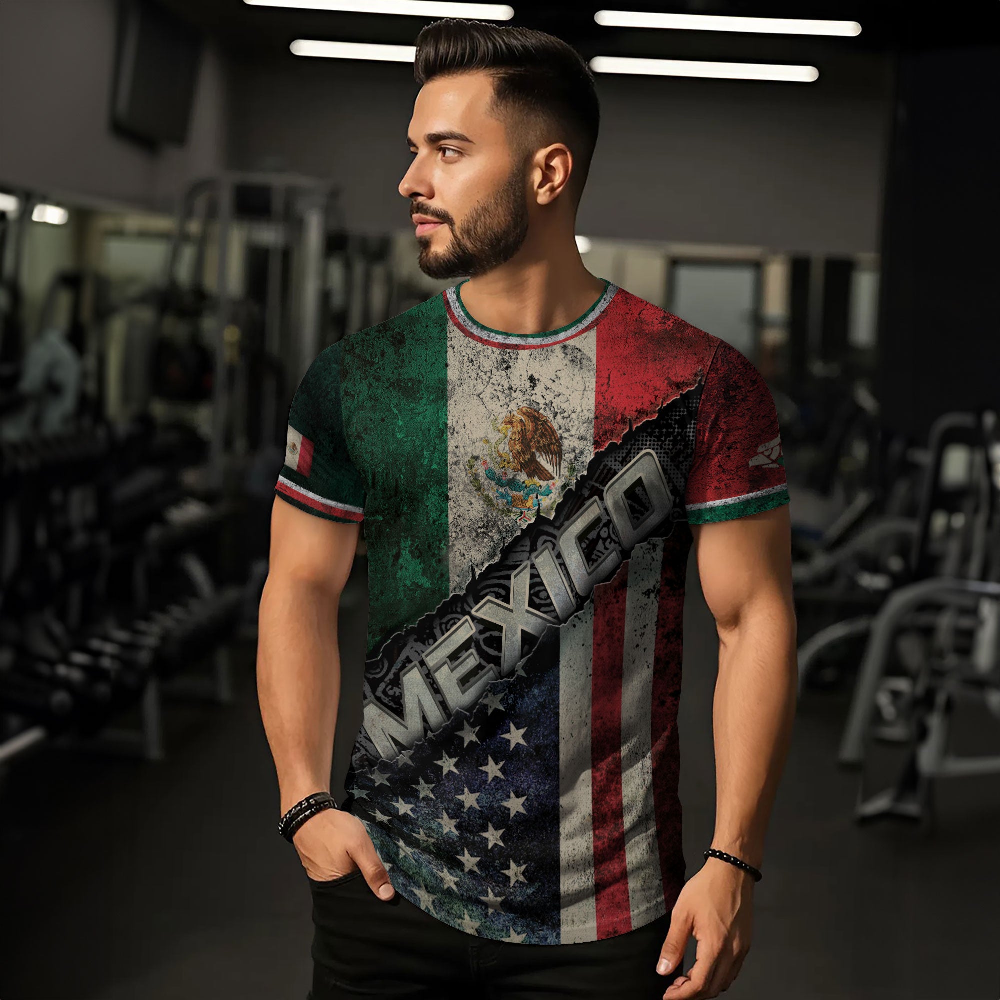 Mexico USA Flag Eagle Aztec Pyramid Vintage Heritage Unity Pride Shirt