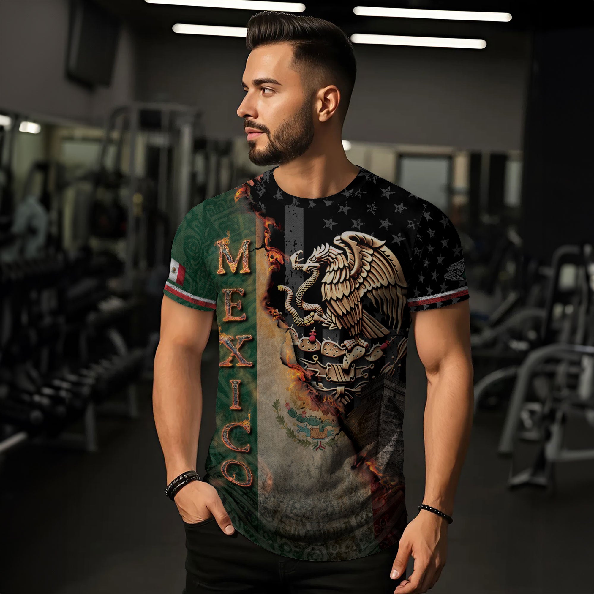 Mexico Flag Golden Eagle Fire Aztec Pyramid Heritage Power Pride Shirt
