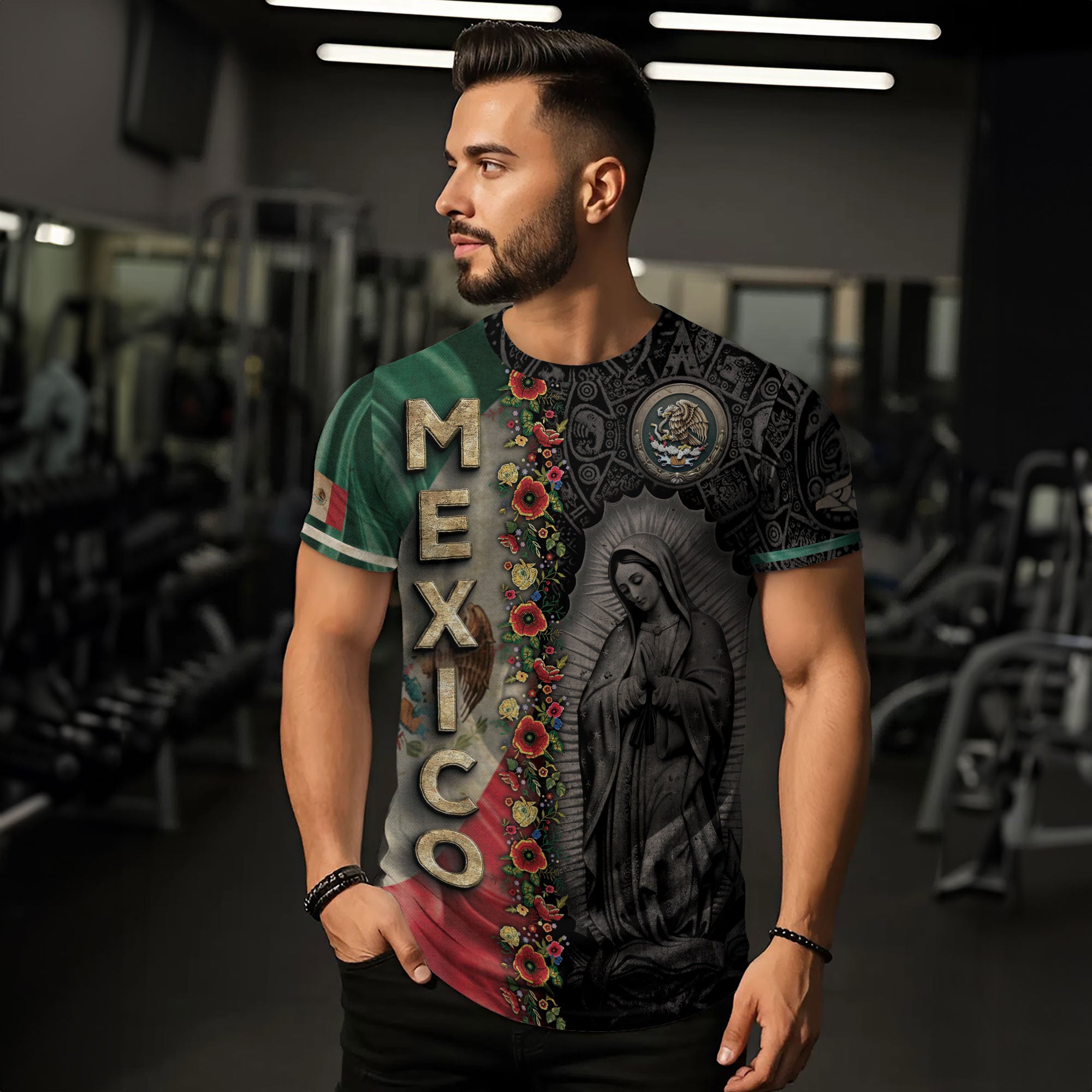 Mexico Flag Guadalupe Aztec Floral Heritage Legacy National Pride Shirt