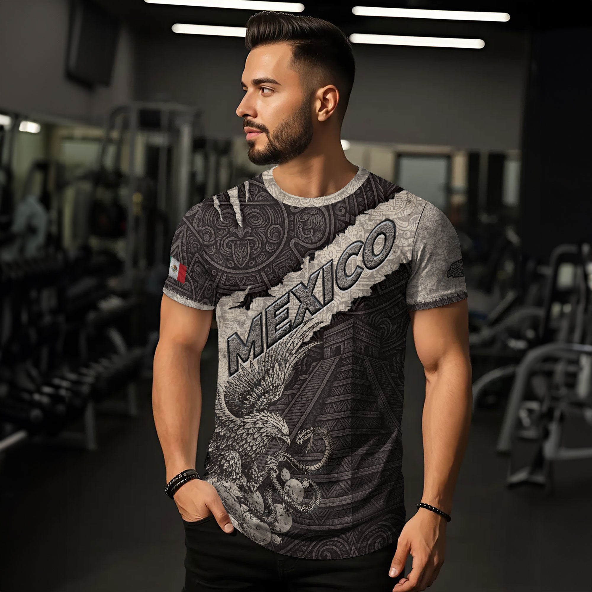 Aztec Pyramid and Eagle Stone Texture Mexico Heritage Shirt