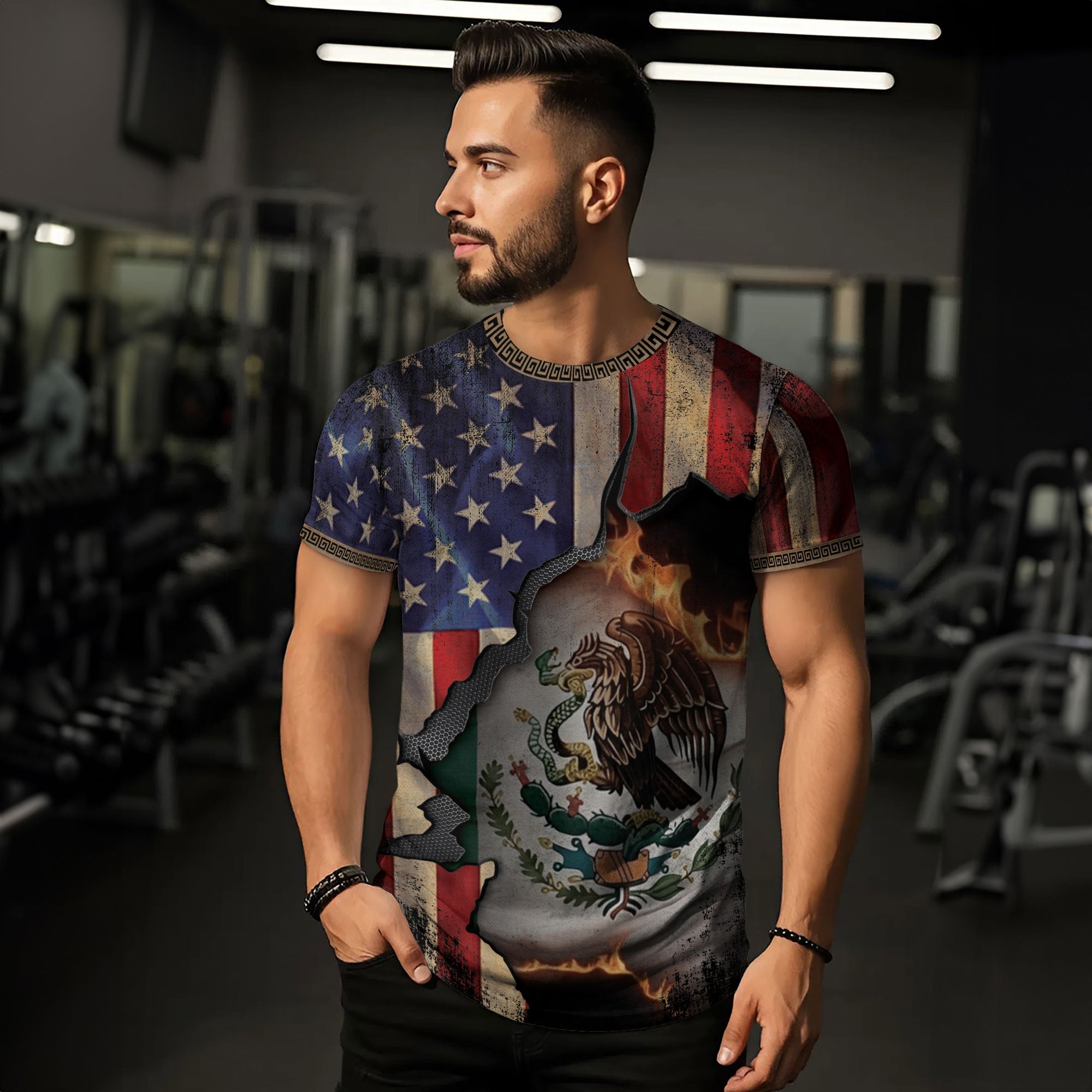 Mexico and USA Flag Burned Fusion Heritage Pride Shirt