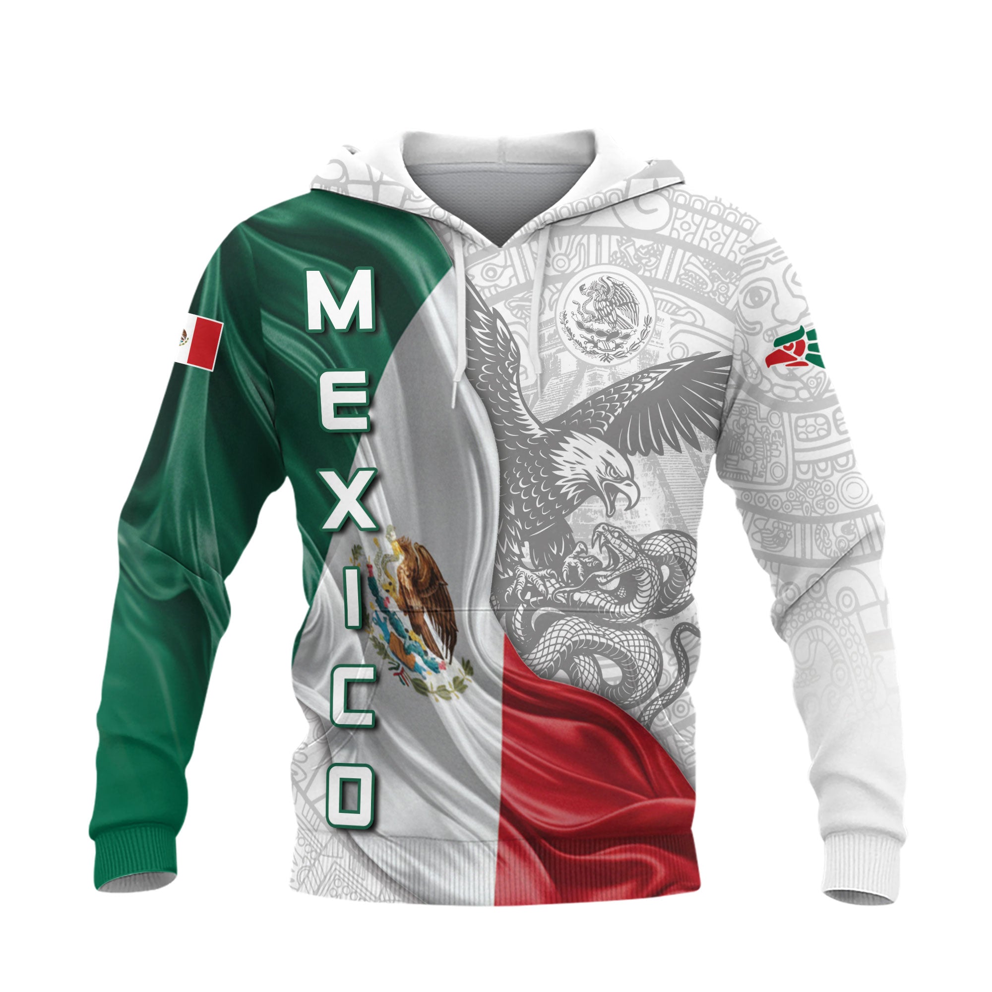 Mexico Flag Eagle Serpent Aztec Pattern Heritage National Pride Hoodie