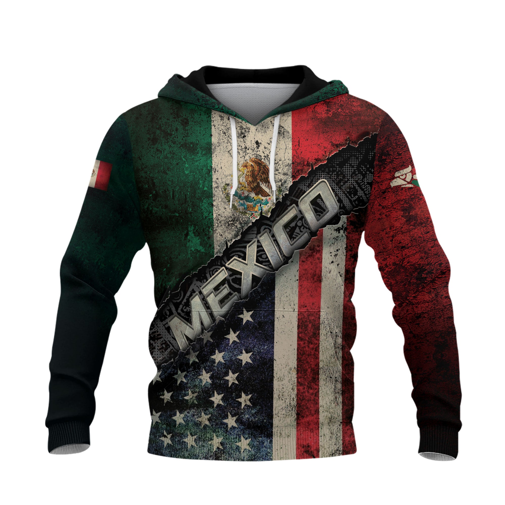 Mexico USA Flag Eagle Aztec Pattern Vintage Heritage Unity Pride Hoodie
