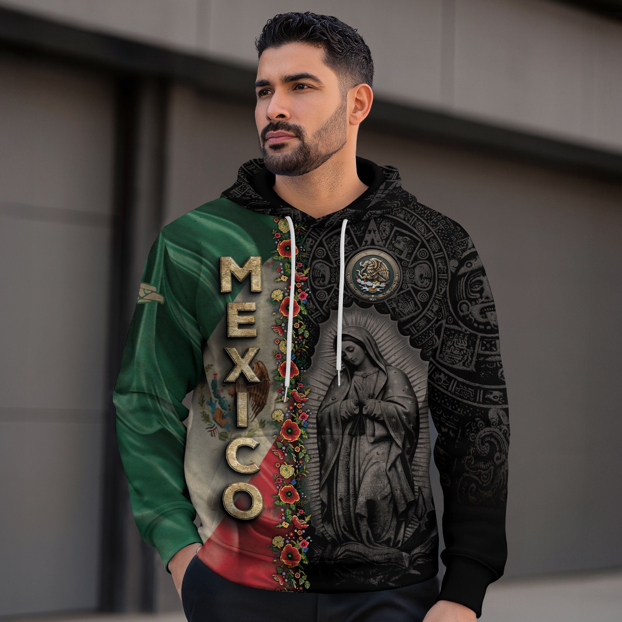 Mexico Flag Guadalupe Aztec Floral Heritage Legacy Cultural Pride Hoodie