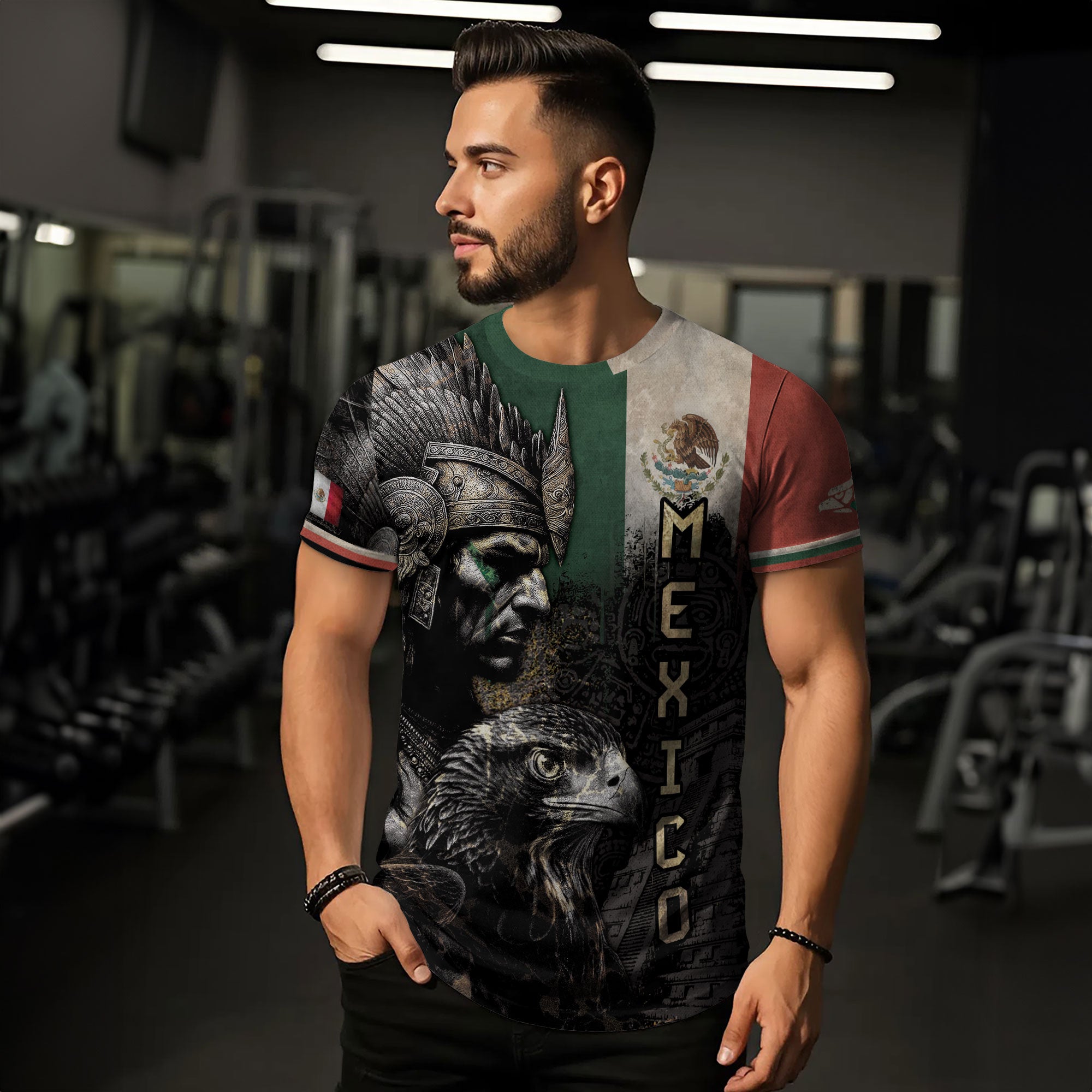 Aztec Warrior and Eagle Mexico Flag Heritage Pride Shirt